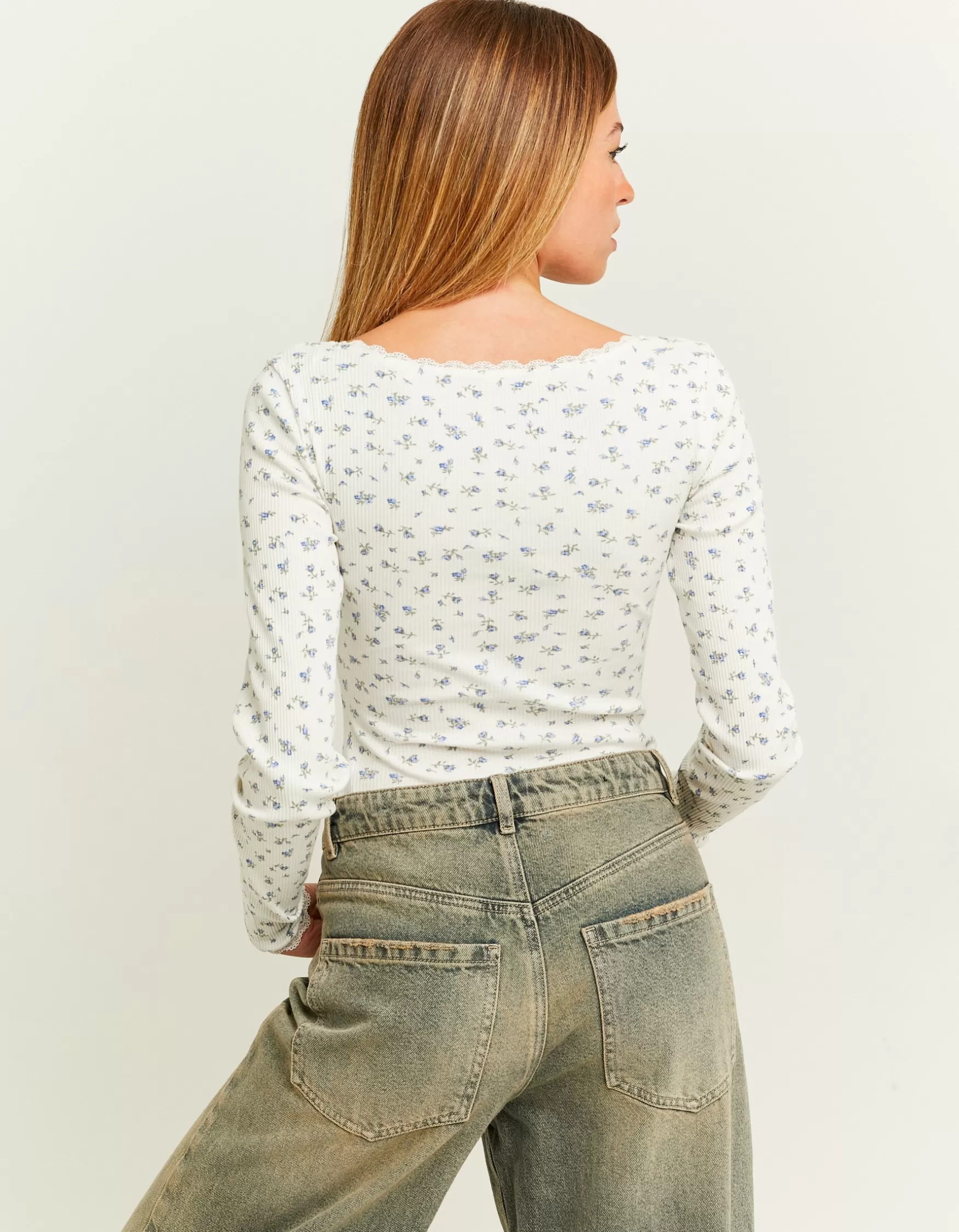 New Body Imprimé Floral avec Détail Dentelle Body