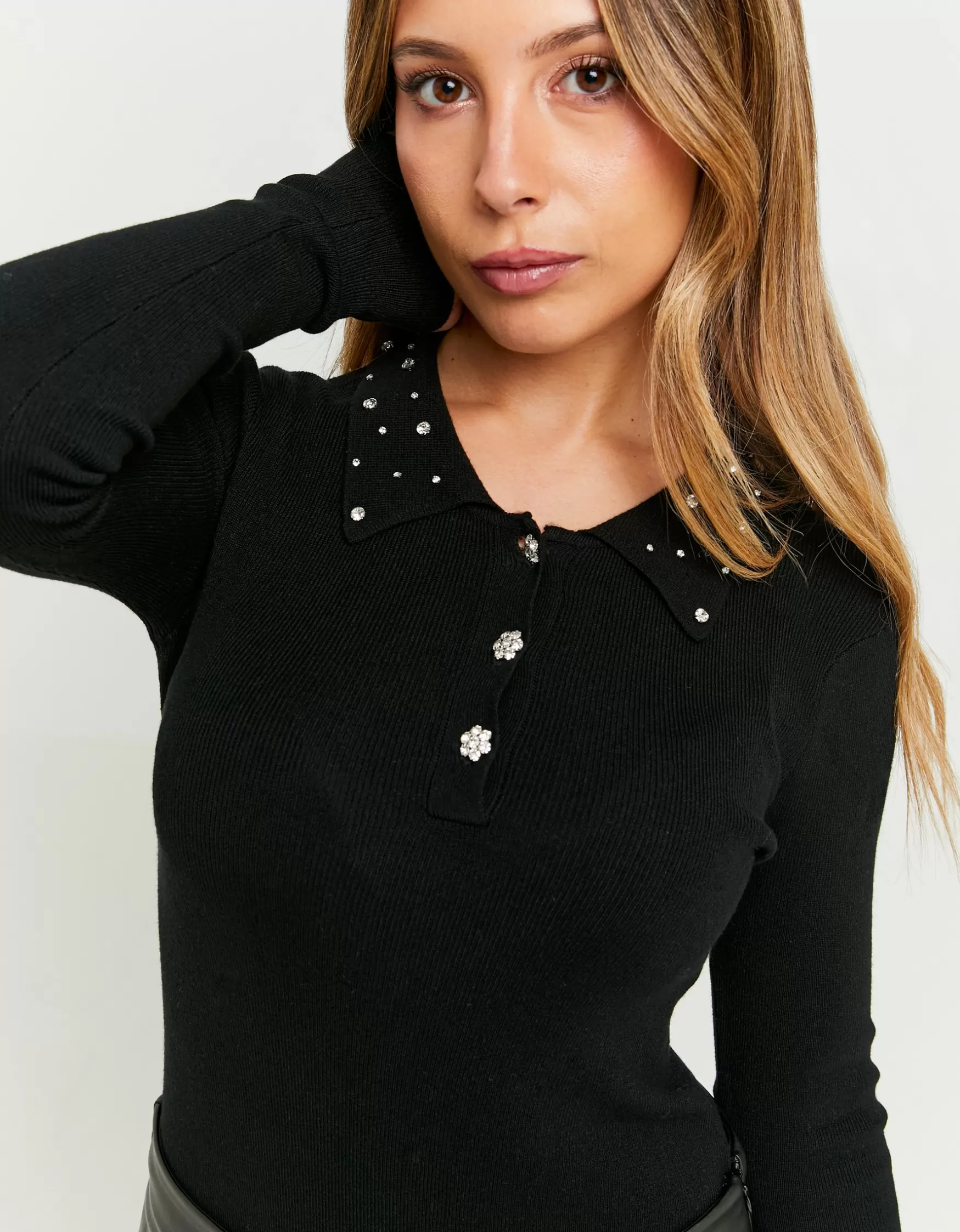 New Body en Maille avec Boutons en Strass Maille | Body
