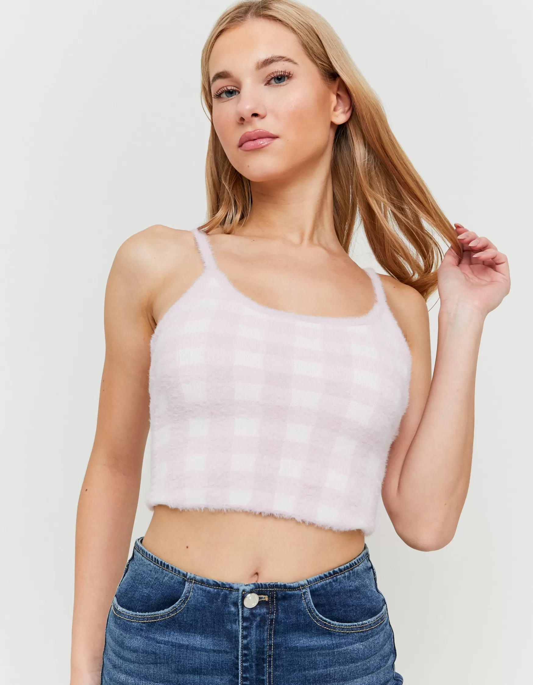 New Brassière Duveteuse à Carreaux Maille | Tops