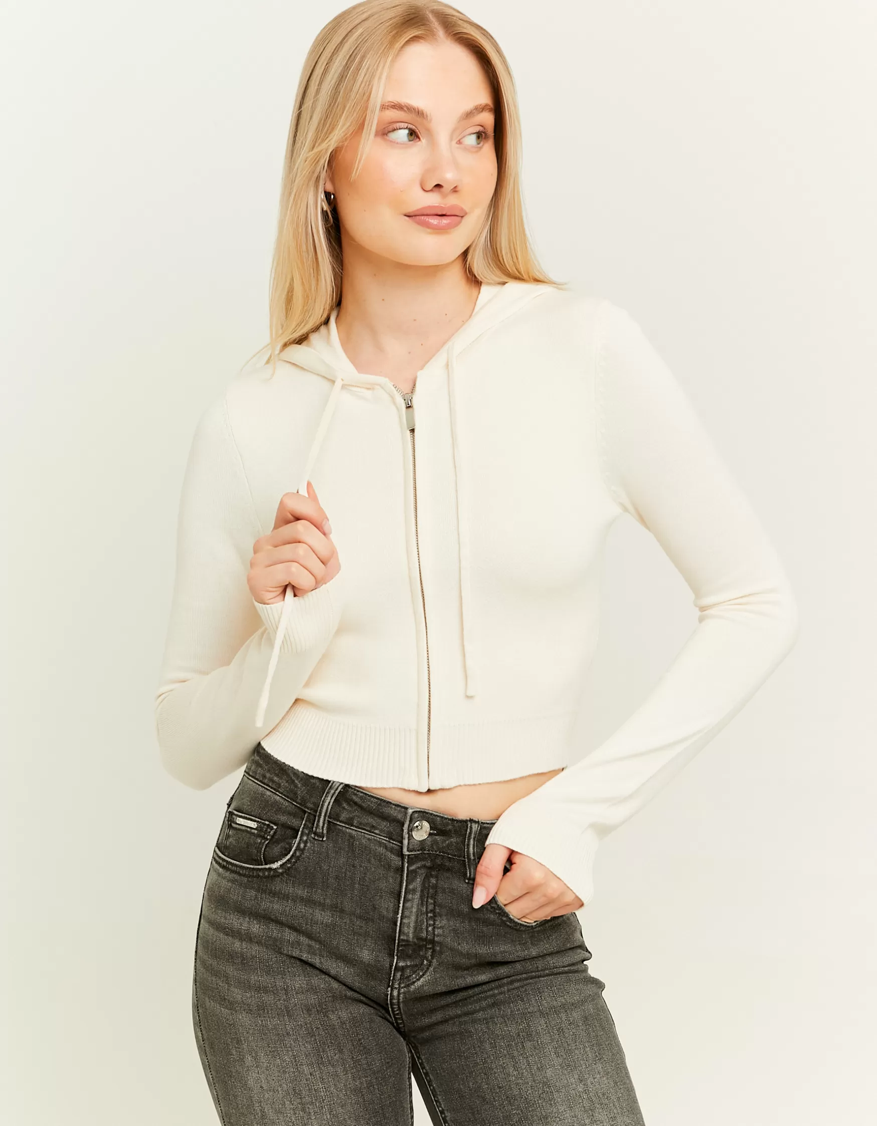 Clearance Cardigan Zippé à Capuche en Maille Maille
