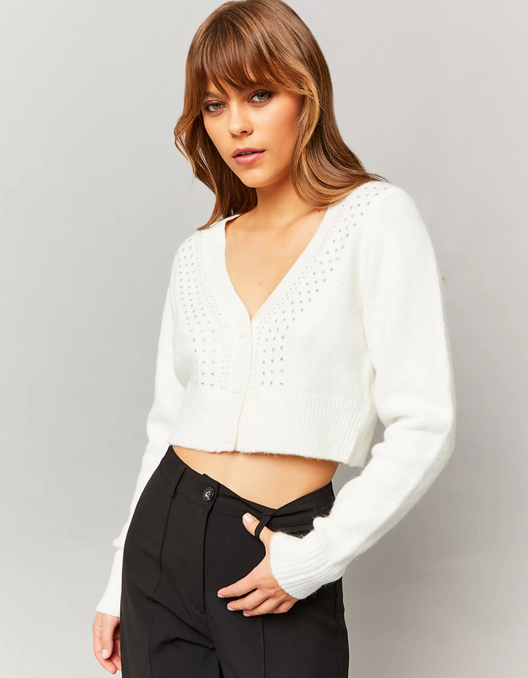 Store Cardigan court avec strass Maille