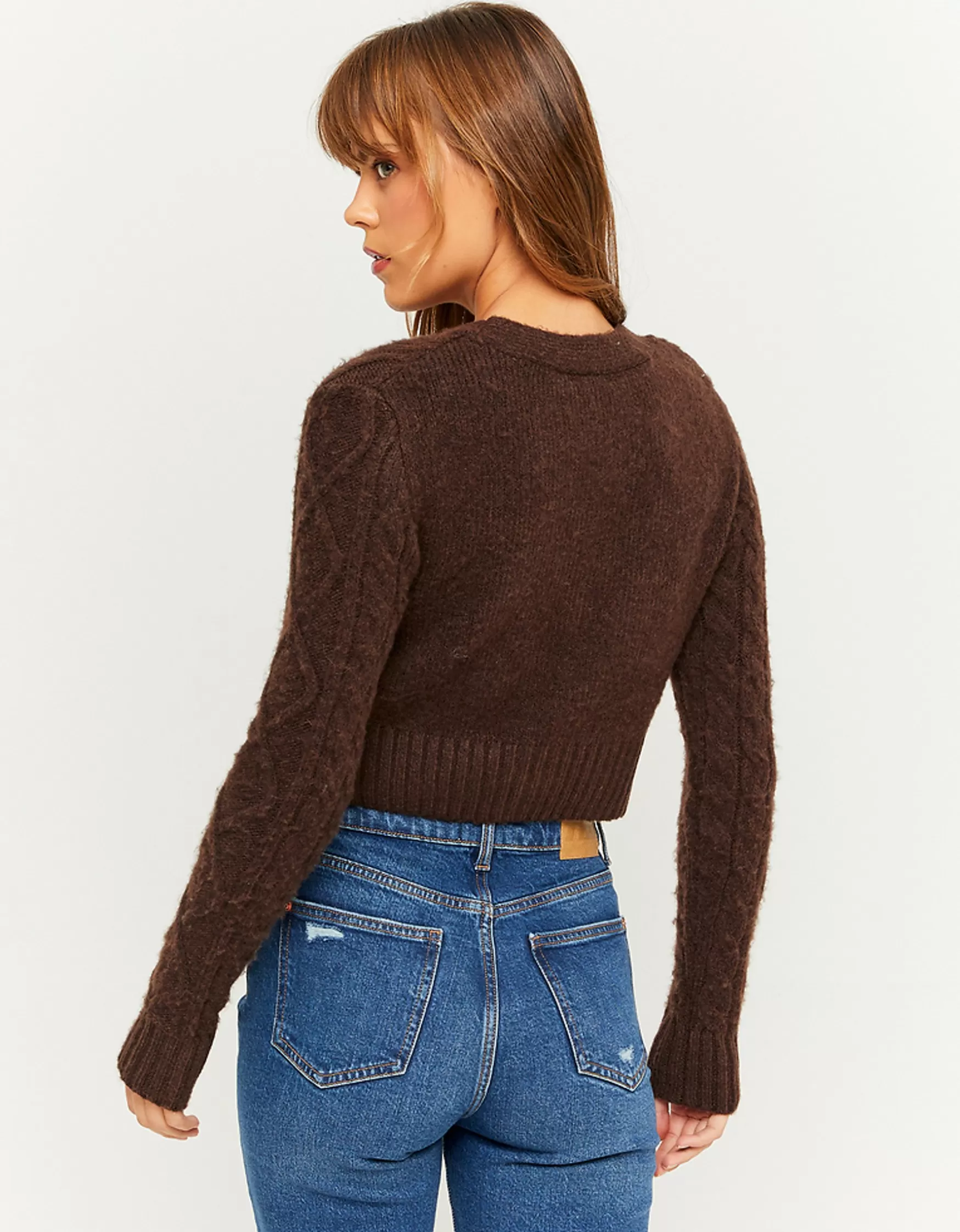 Hot Cardigan court en amille torsadé Brun Maille