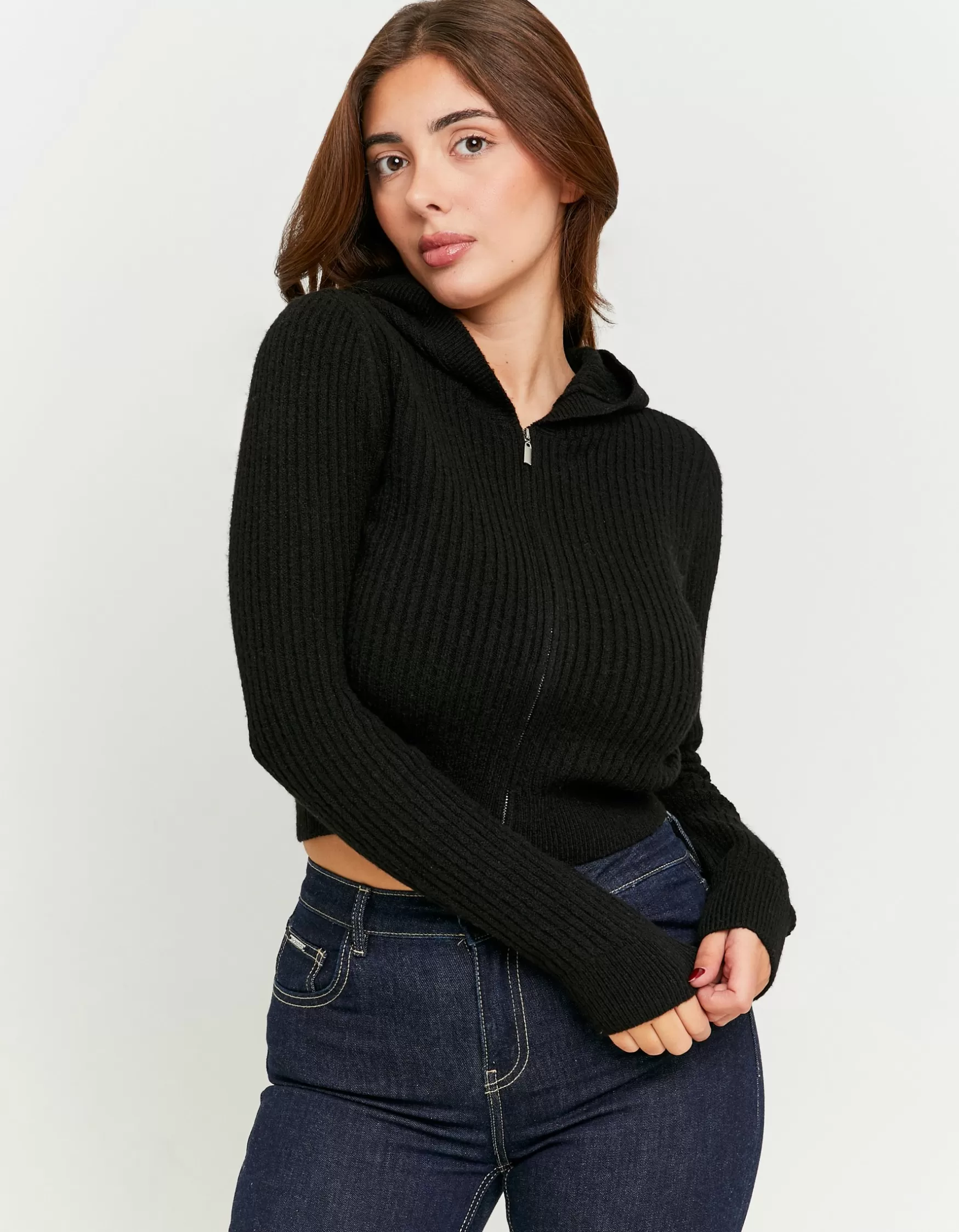 Fashion Cardigan Zippé à Capuche Maille