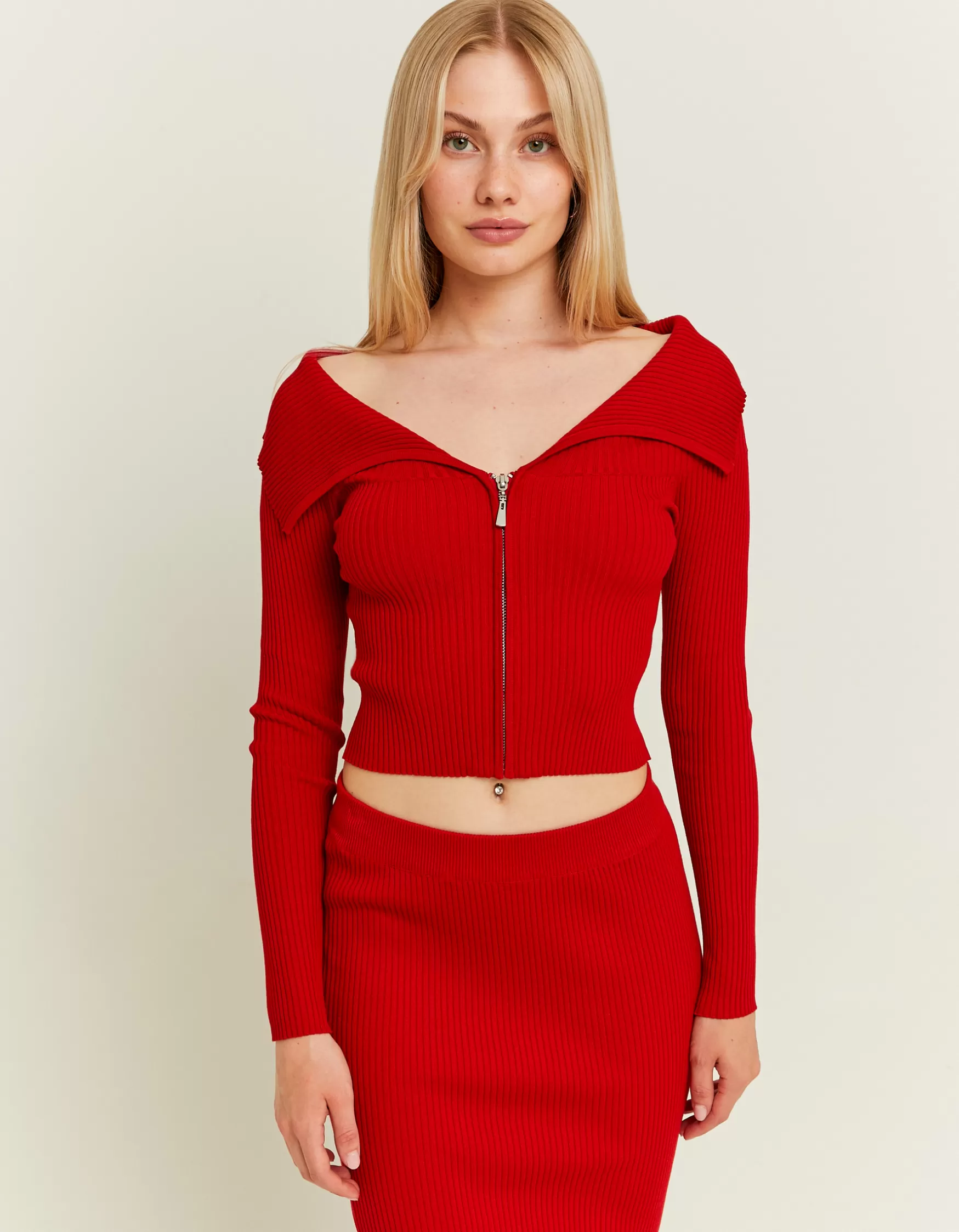 New Cardigan Épaules Dénudées avec Zip Maille | Total Look