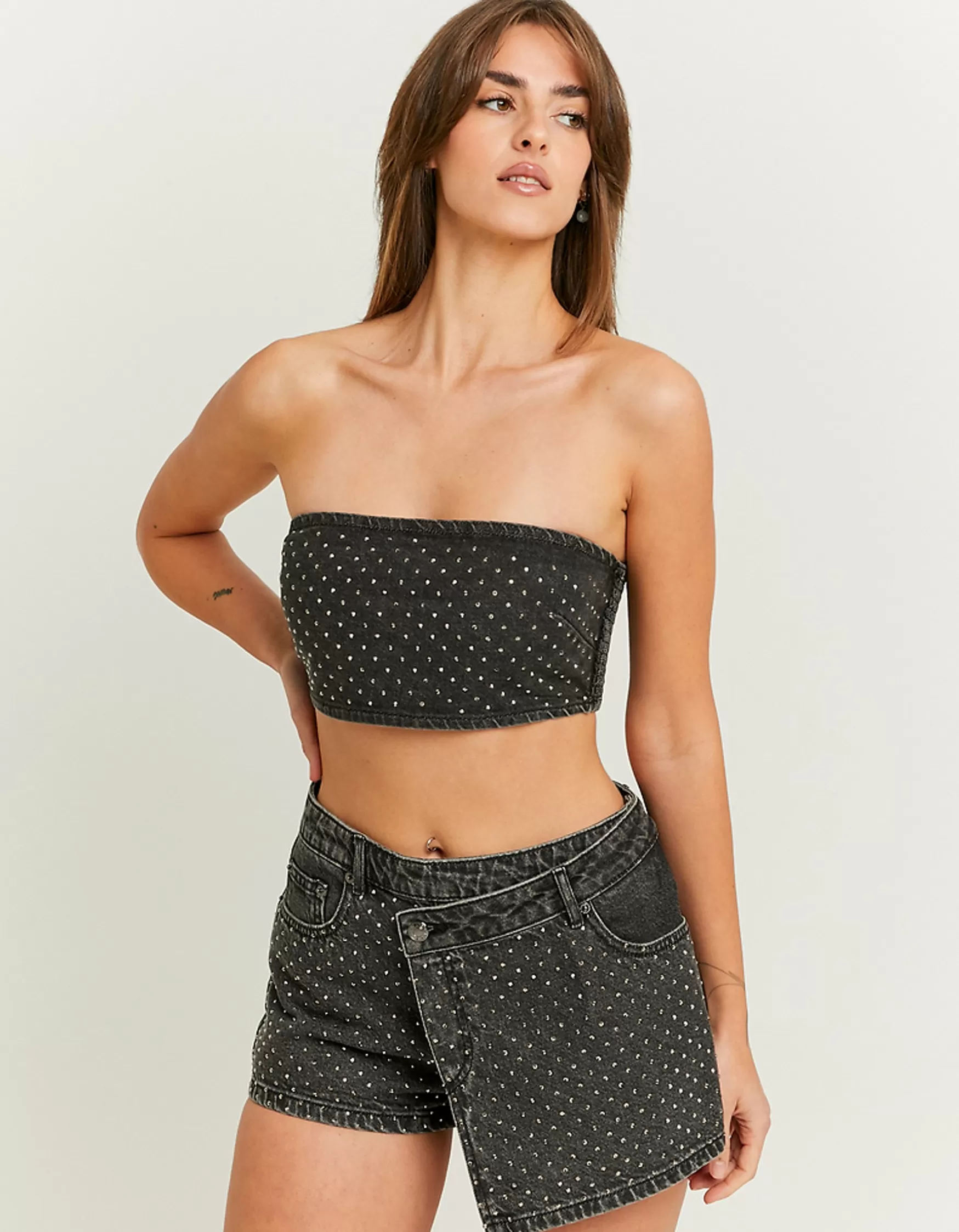 Outlet Crop Top en Jean avec Strass Tops | Total Look