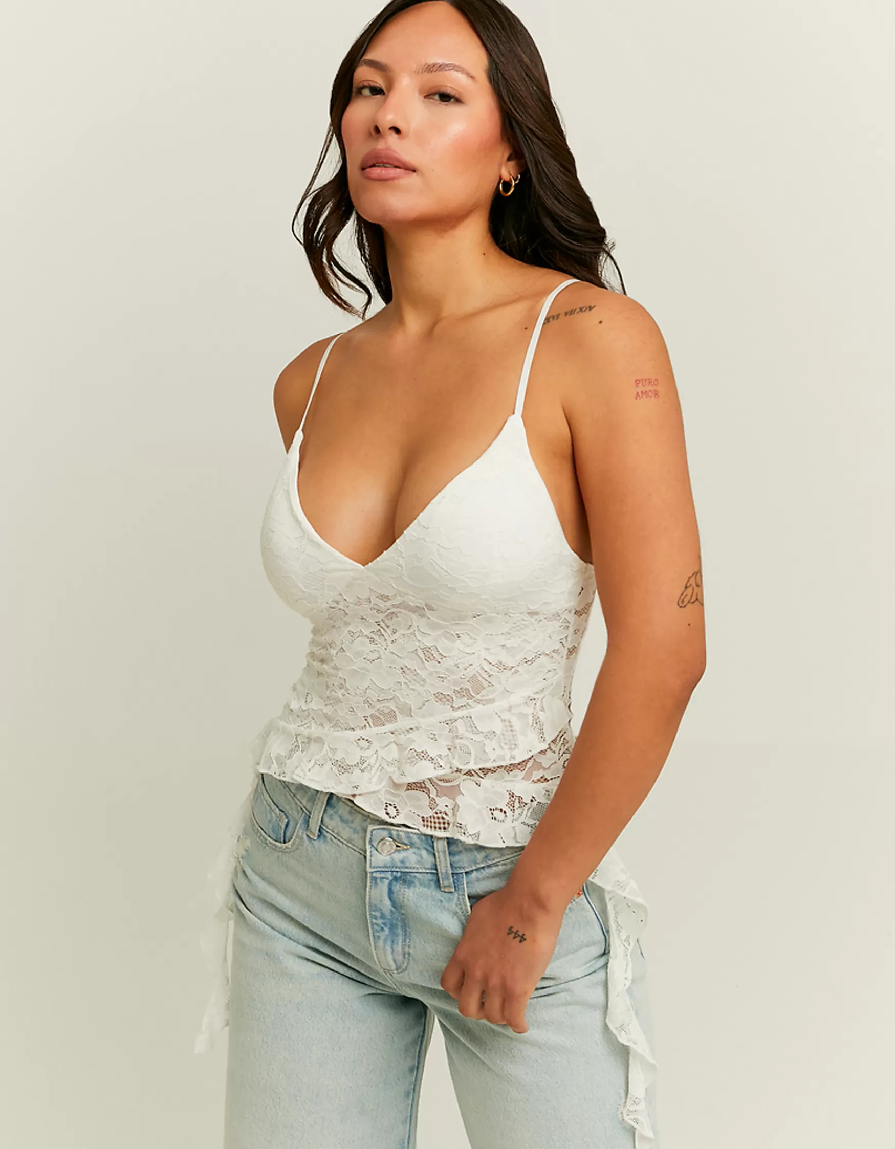 Shop Débardeur avec Volants en Dentelle Tops