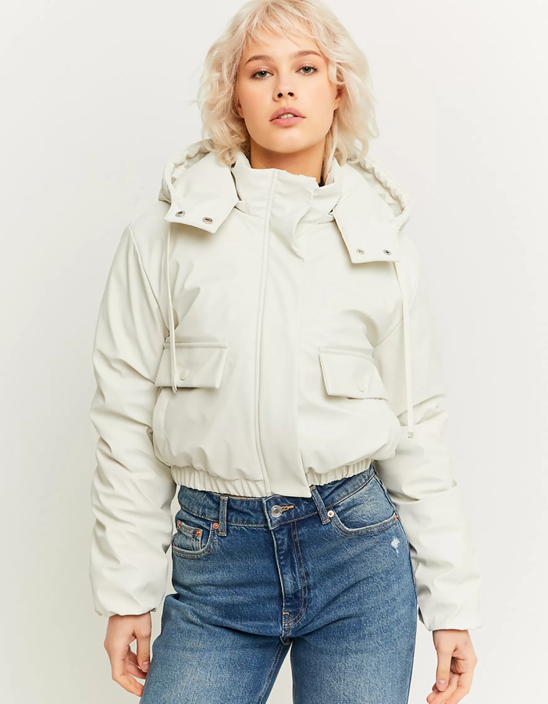 Store Doudoune Courte Enduite avec Capuche Amovible Vestes