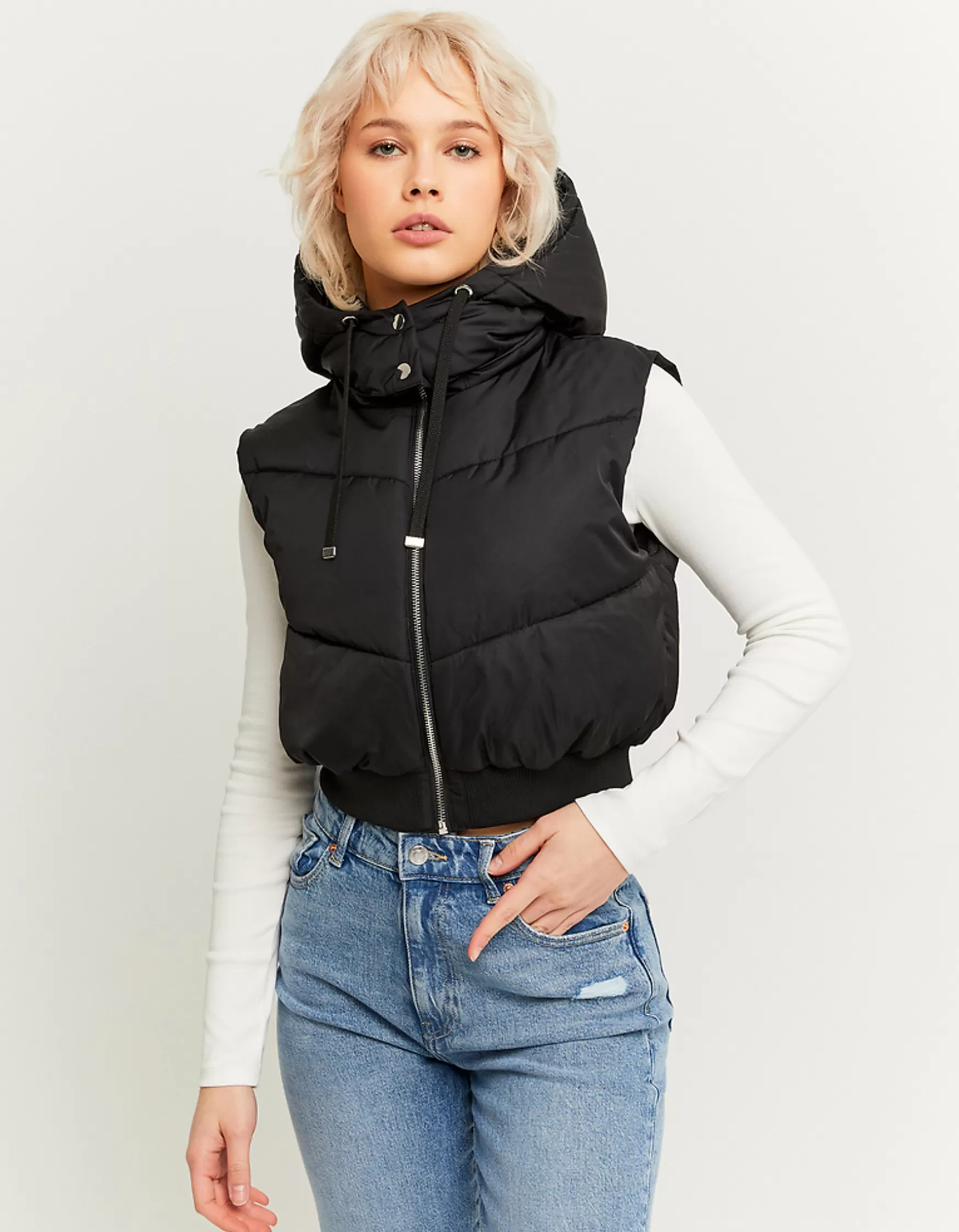 Cheap Doudoune Courte Sans Manches e avec Capuche Amovible Vestes