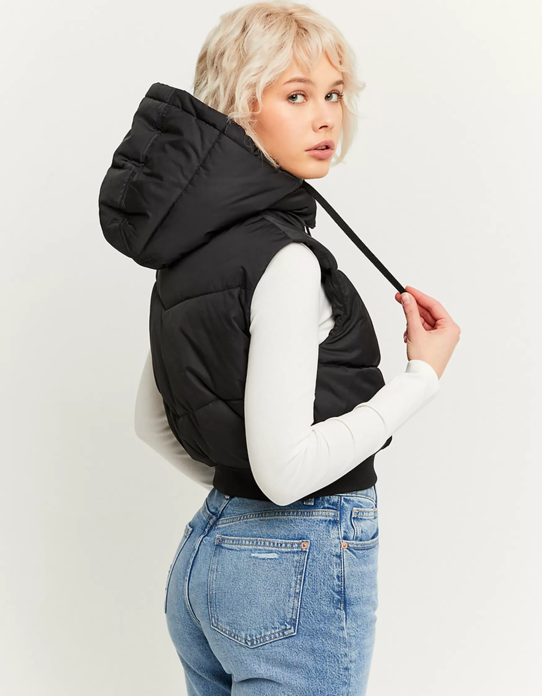 Cheap Doudoune Courte Sans Manches e avec Capuche Amovible Vestes