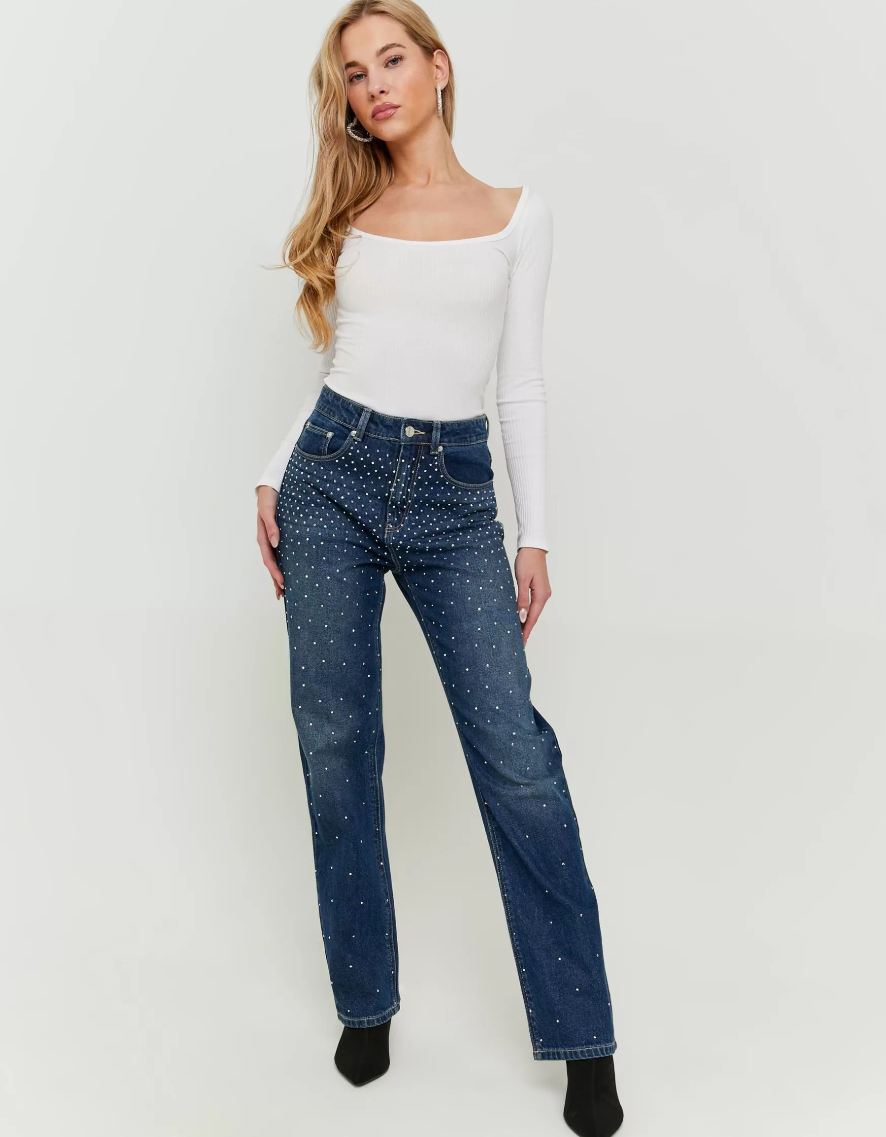 Online Jean Straight Leg avec Strass Jeans