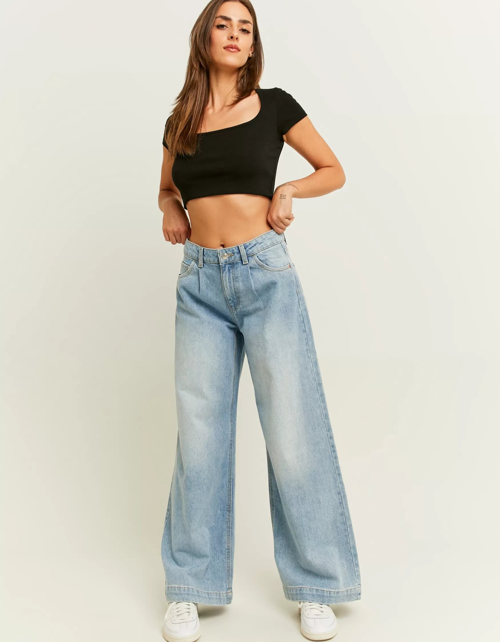 Hot Jean Wide Leg Plissé à l'Avant Jeans