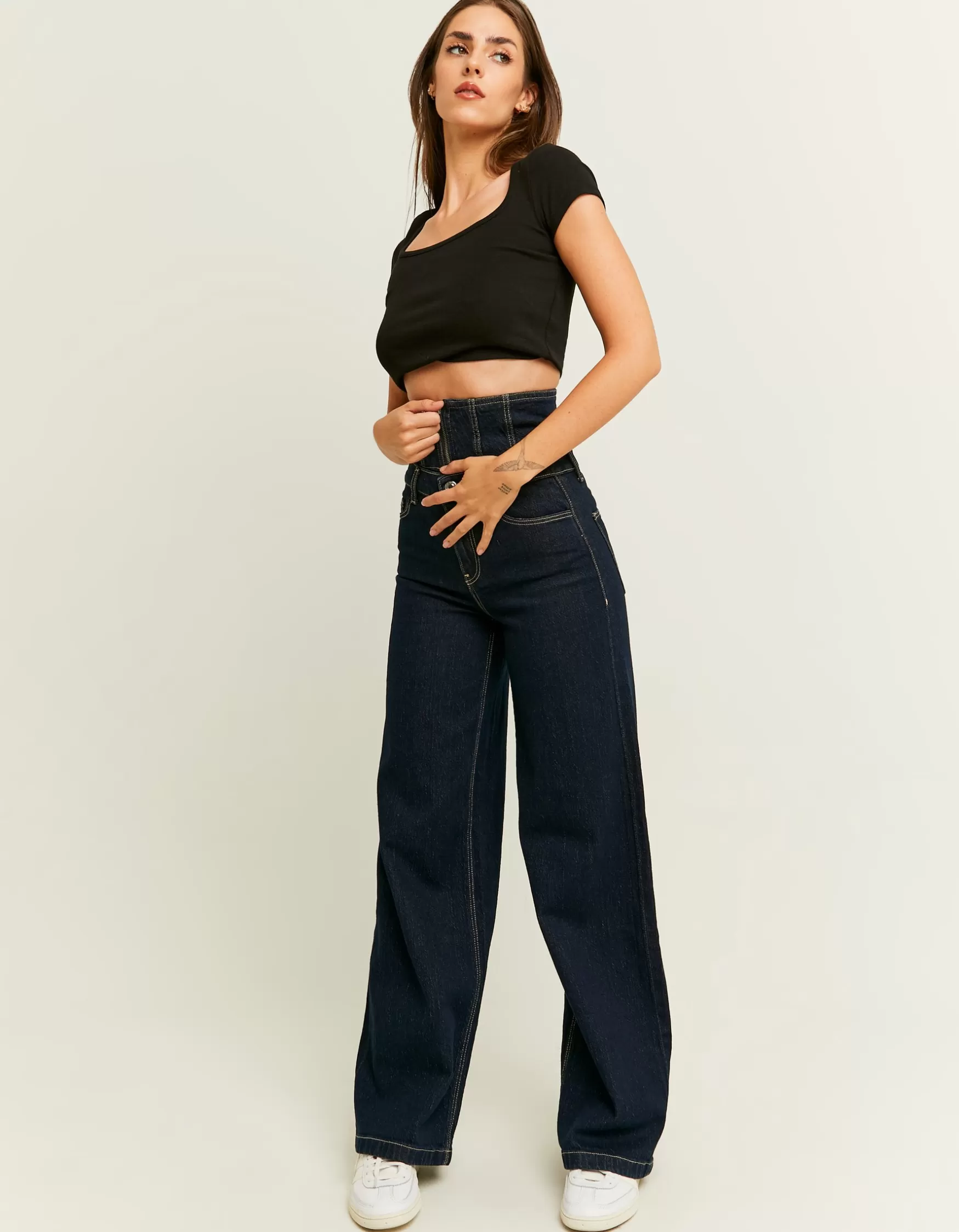 Hot Jean Brut Wide Leg avec Détail à la Taille Jeans