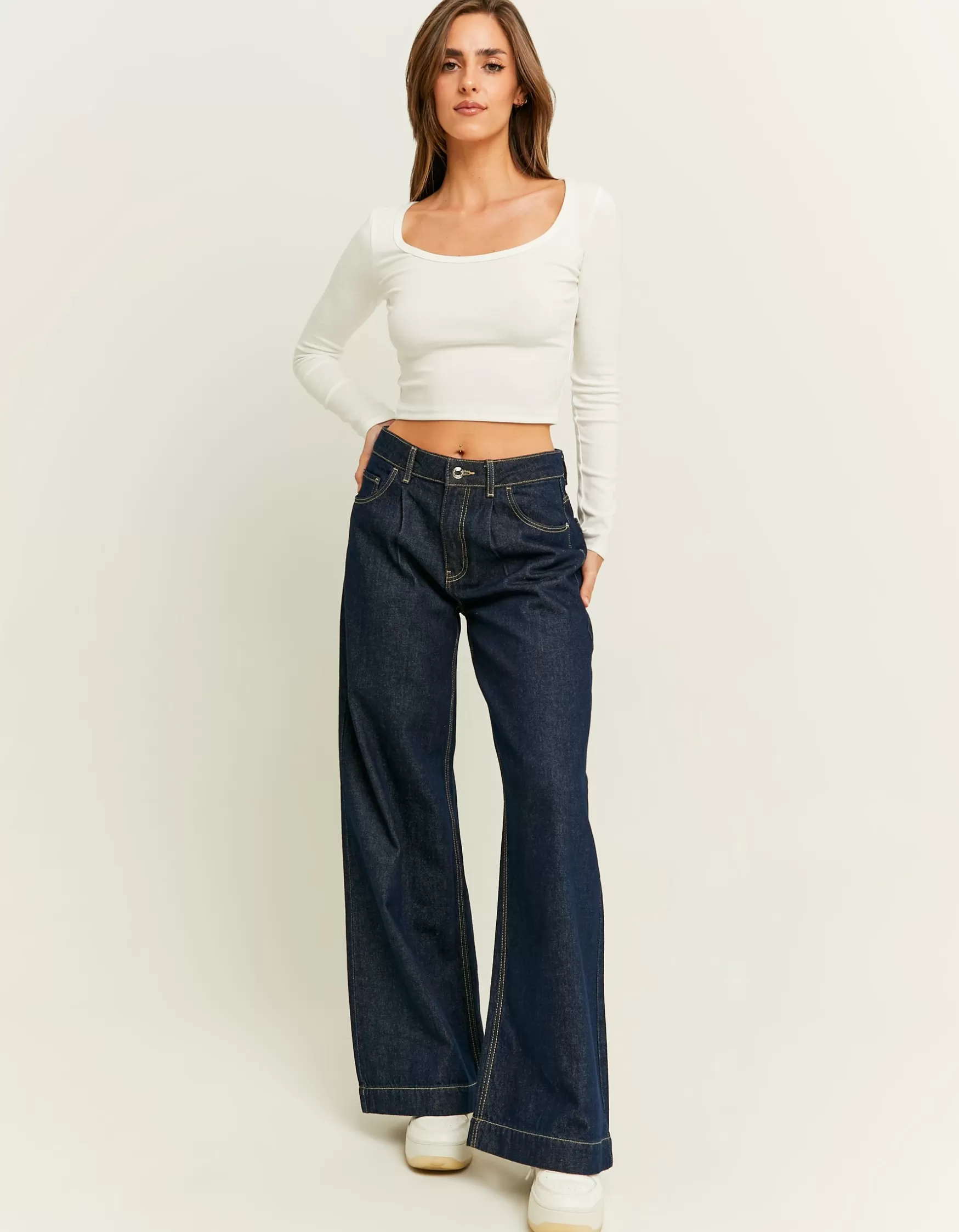 Discount Jean Brut Wide Leg Plissé à l'Avant Jeans
