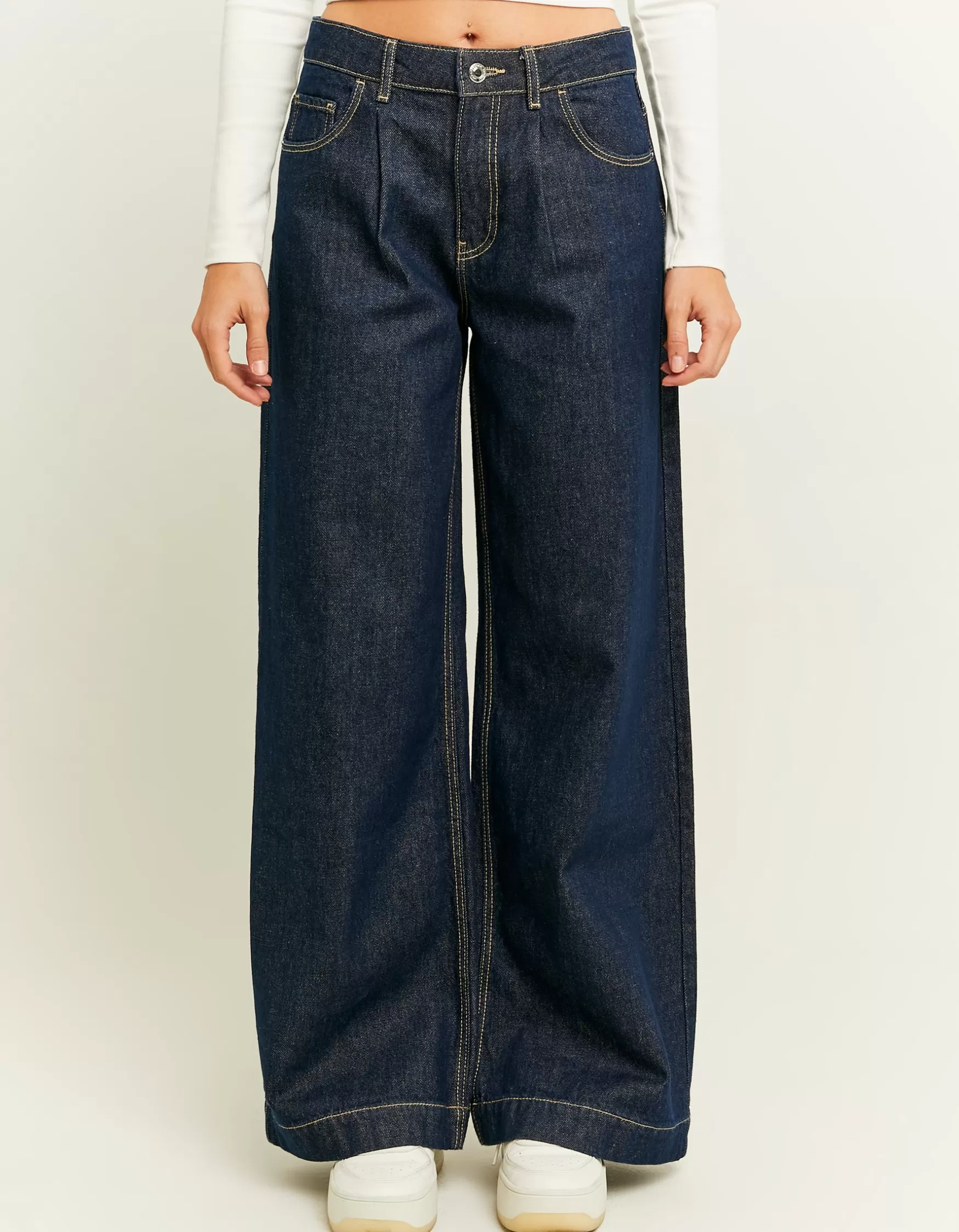 Discount Jean Brut Wide Leg Plissé à l'Avant Jeans