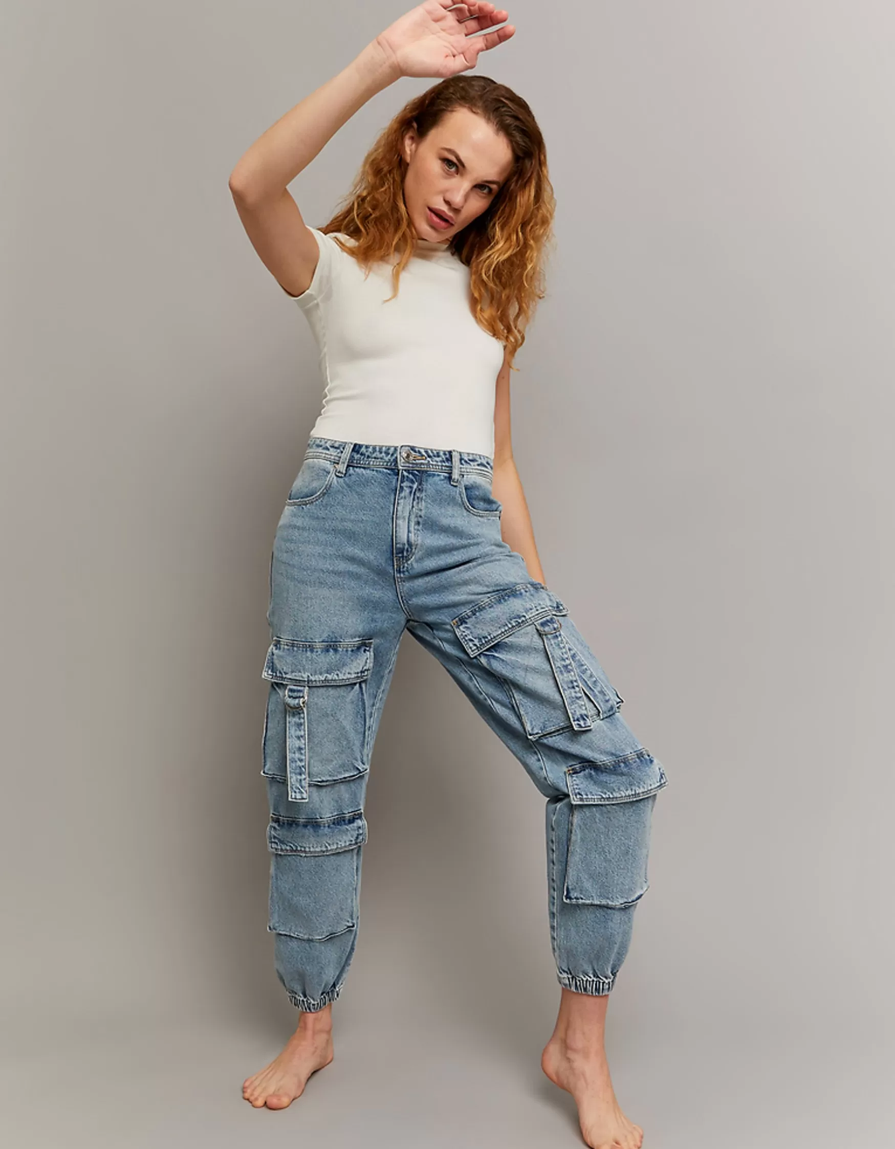 Shop Jean Cargo Jogger Taille Haute Jeans