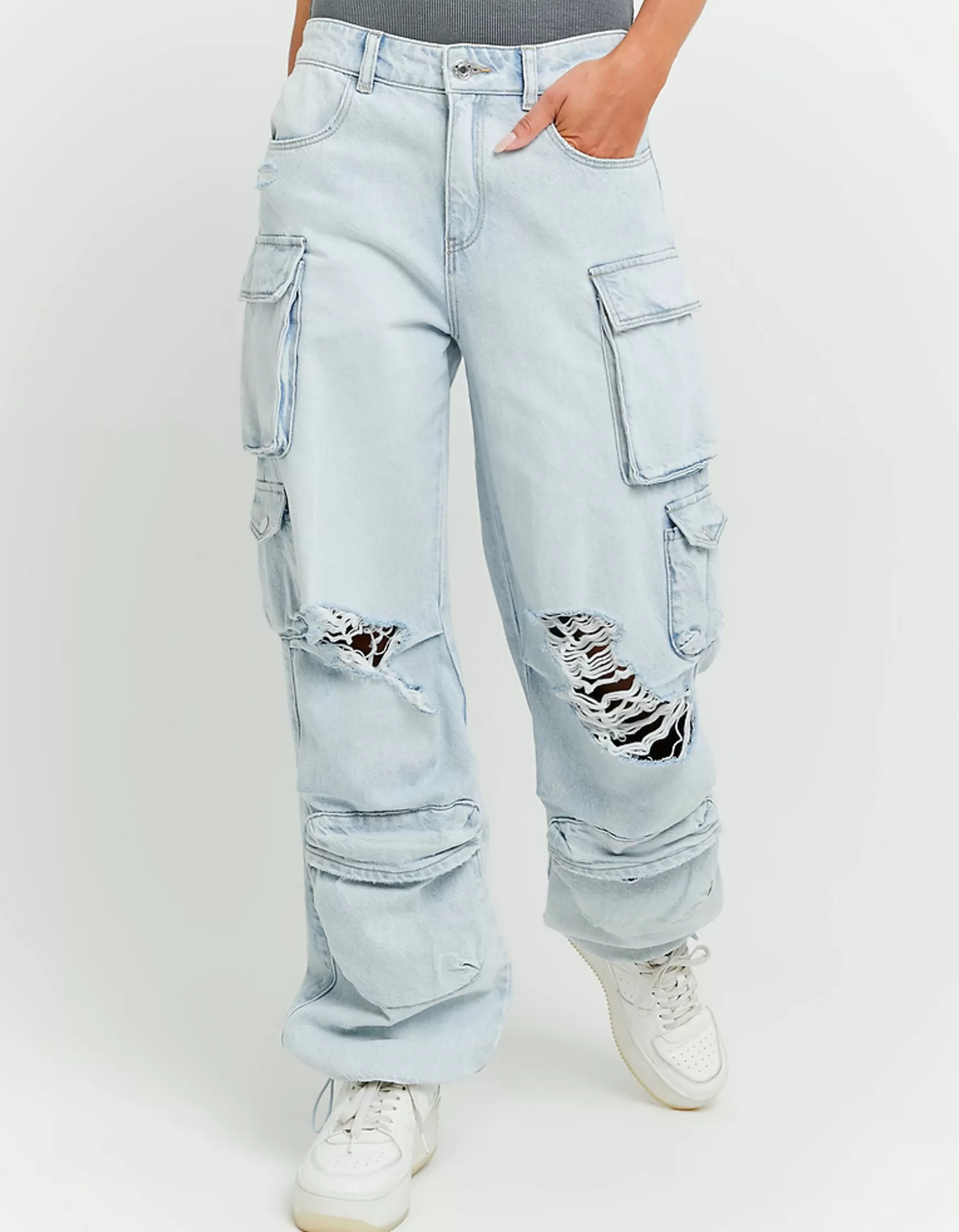 Fashion Jean Cargo Parachute Destroy Taille Mi-haute Jeans
