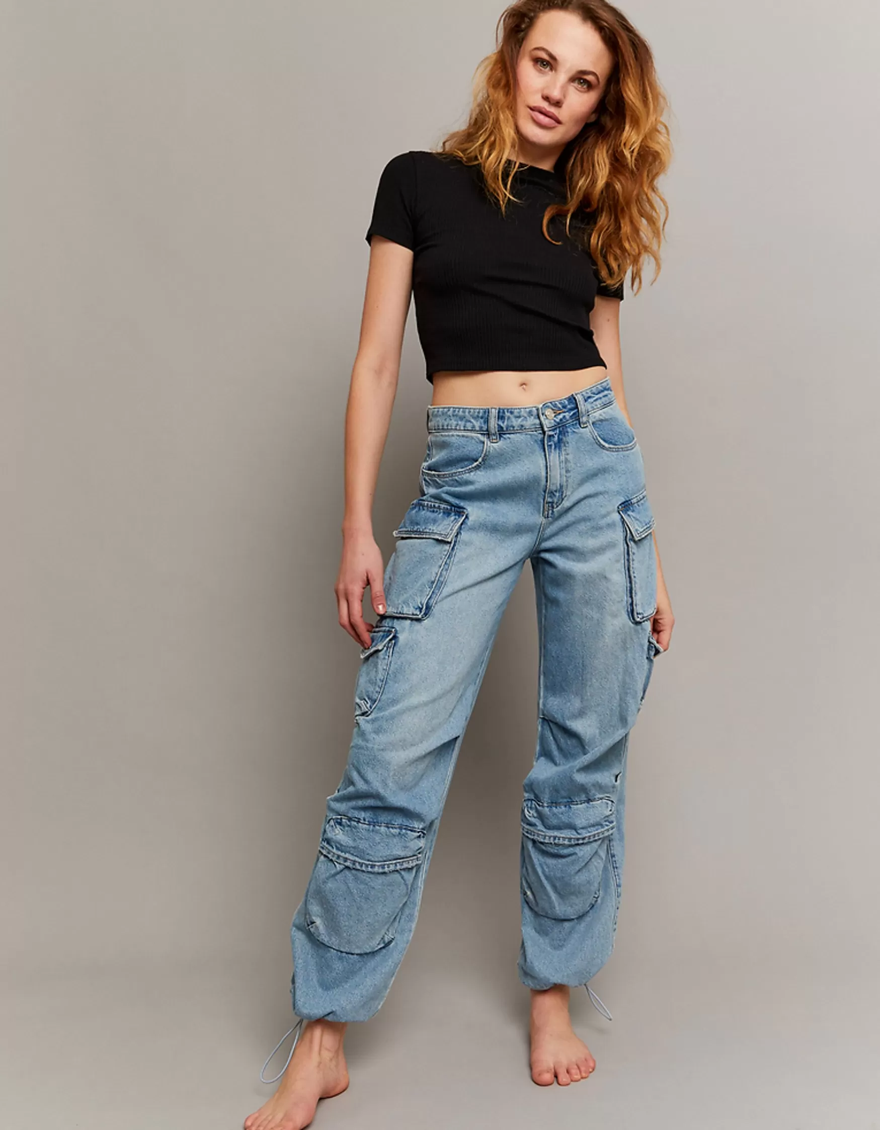 Fashion Jean Cargo Parachute Taille Mi-haute Jeans | Cargo & Parachute