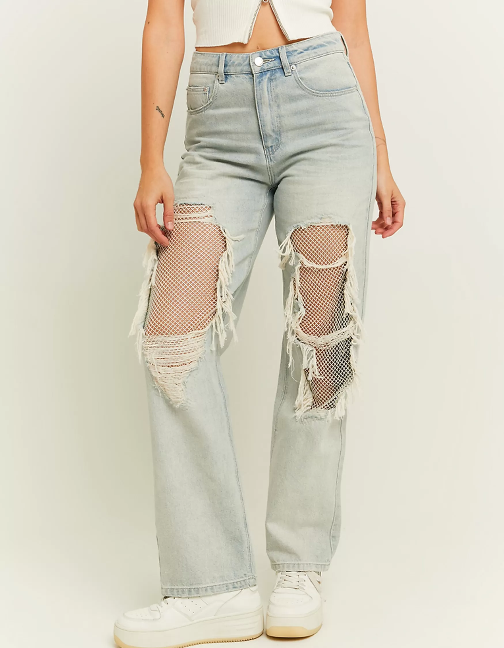 Hot Jean Droit Destroy Délavage Clair Jeans