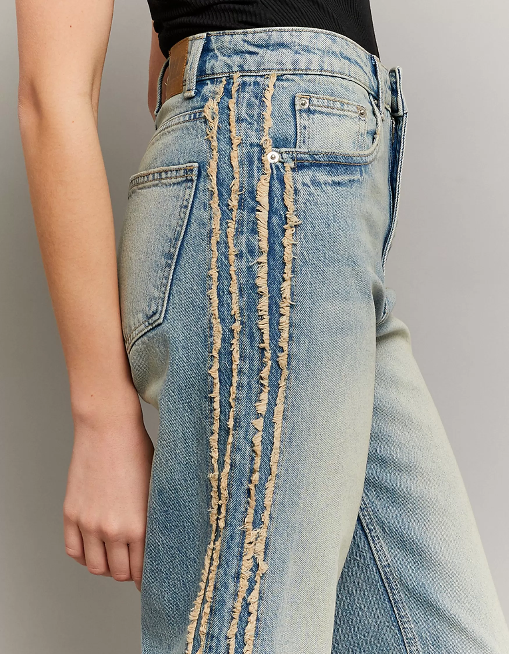 Discount Jean Droit Taille Haute avec Détails Latéraux Jeans