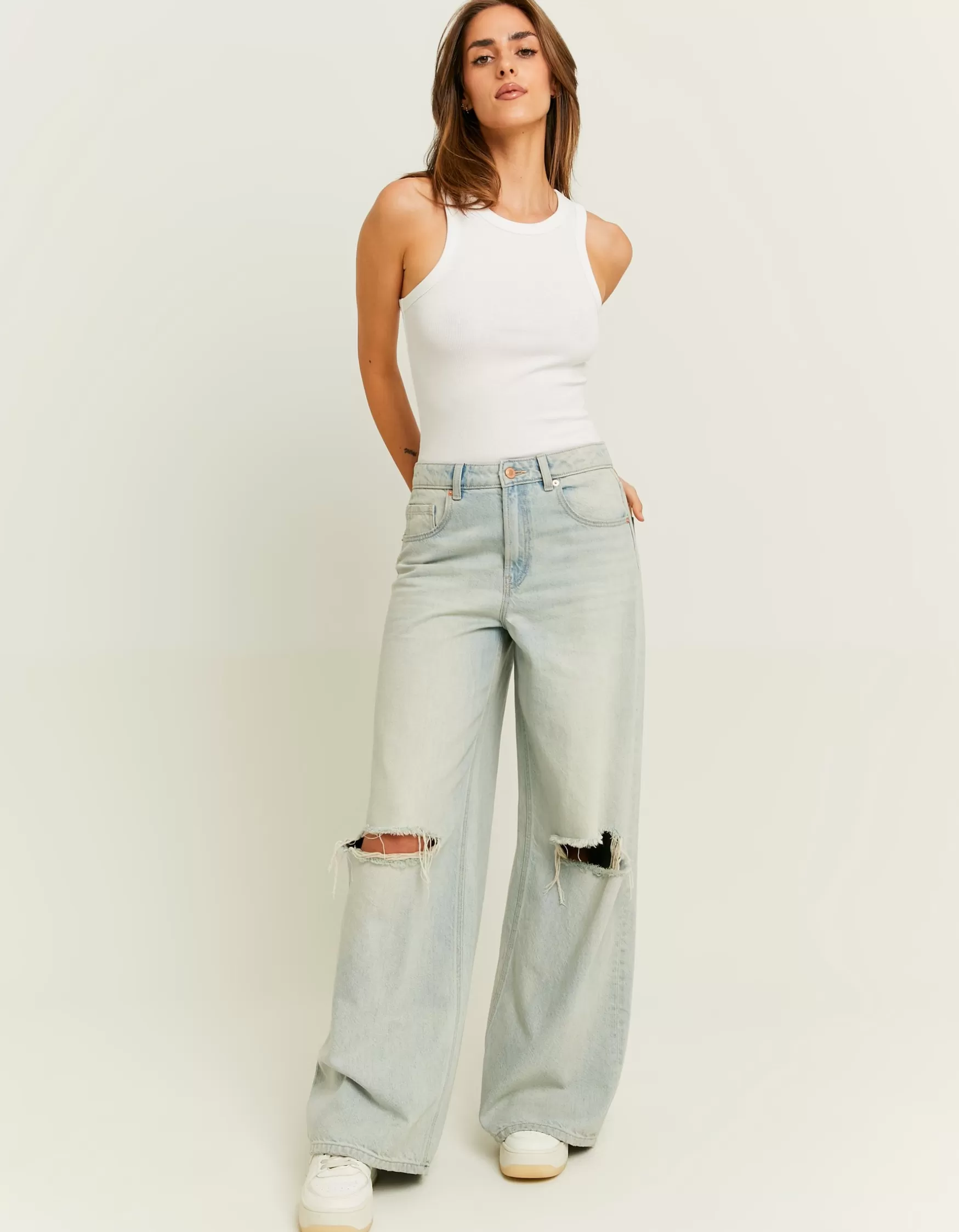 Best Sale Jean Palazzo Destroy Taille Mi-Haute Jeans