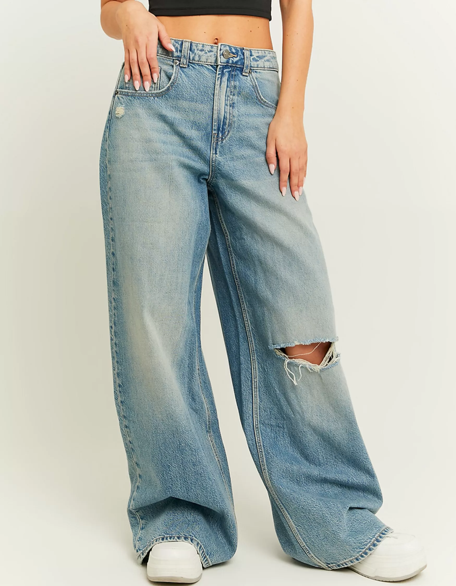 Outlet Jean Palazzo Taille Mi-haute Jeans
