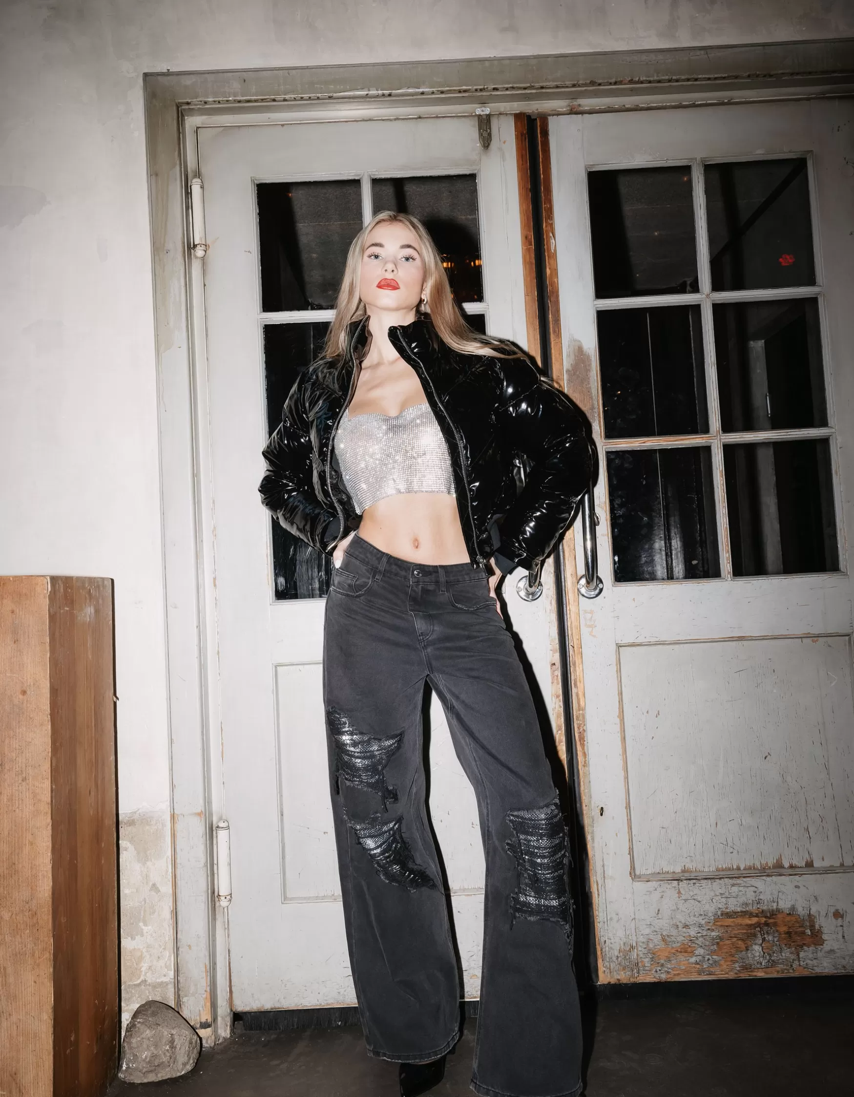 Cheap Jean Skater Destroy avec Sequins Jeans