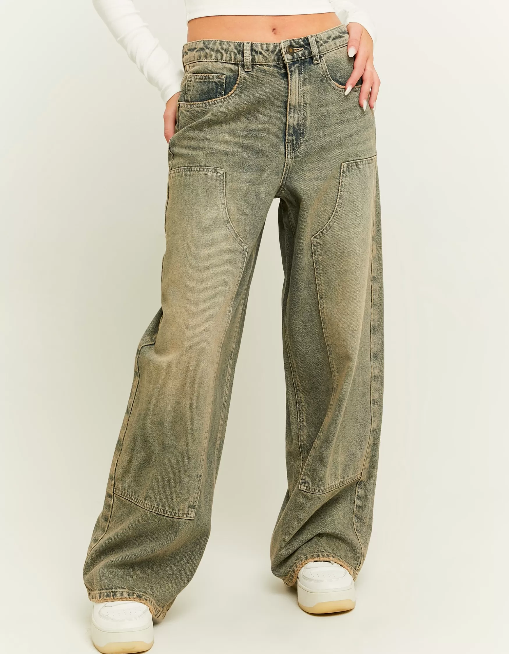 New Jean Skinny Délavage Clair avec Poches Utilitaires Jeans