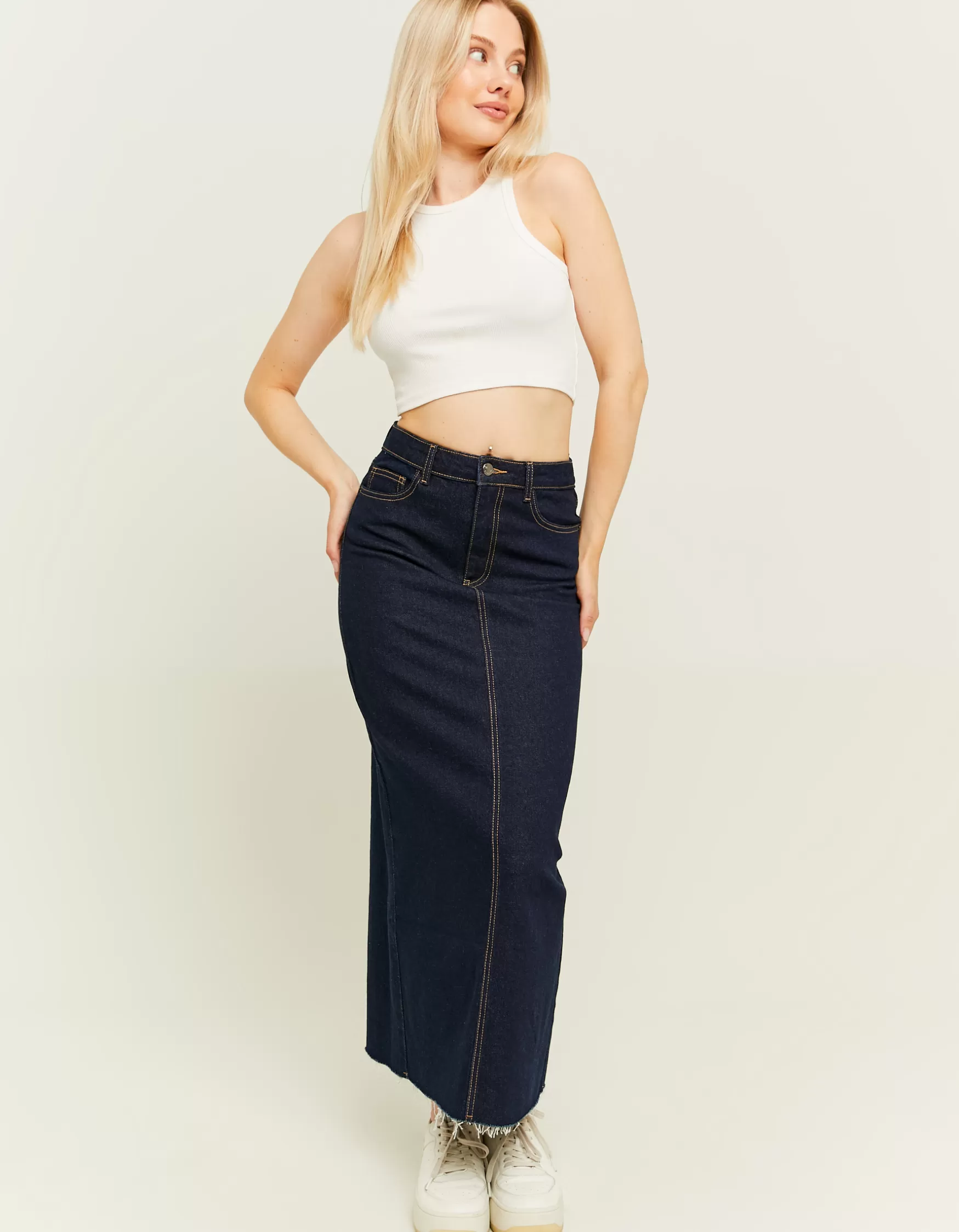 Fashion Jupe Longue en Jean Foncé Jupes
