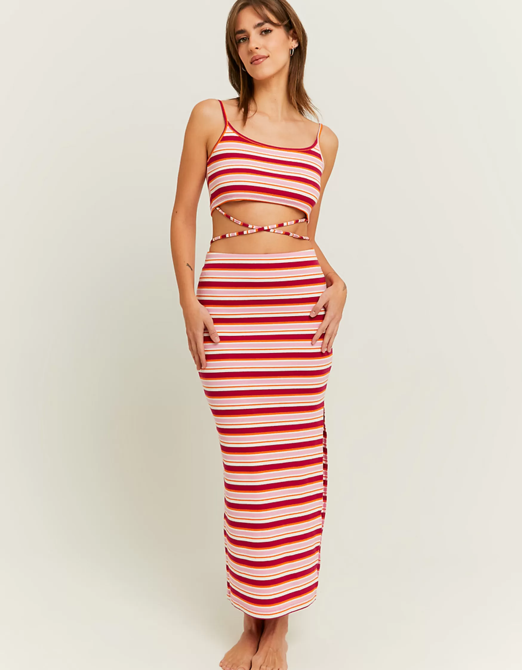 Hot Jupe Longue Rayée avec Fente Jupes | Total Look