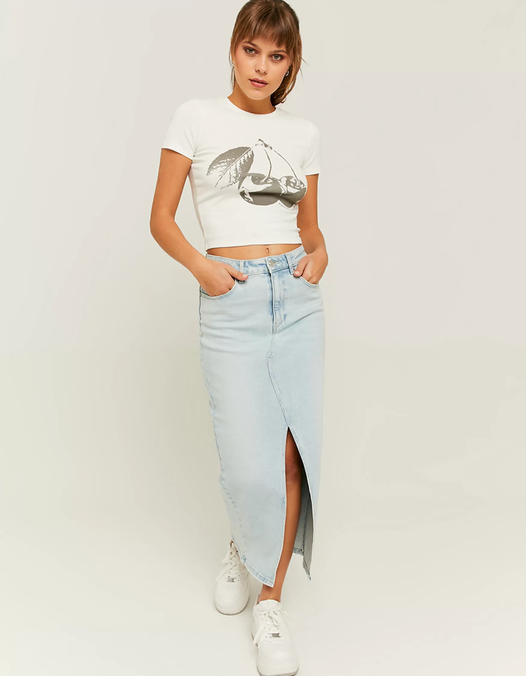 Clearance Jupe midi en denim taille haute avec fente Jupes