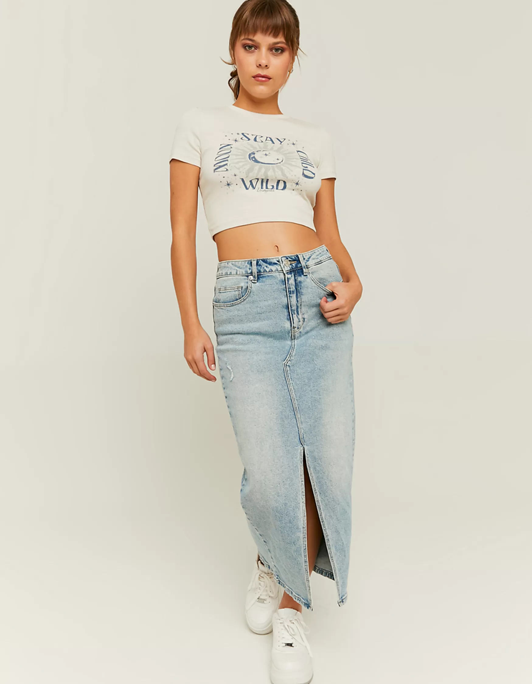Cheap Jupe midi en denim taille haute avec fente Jupes