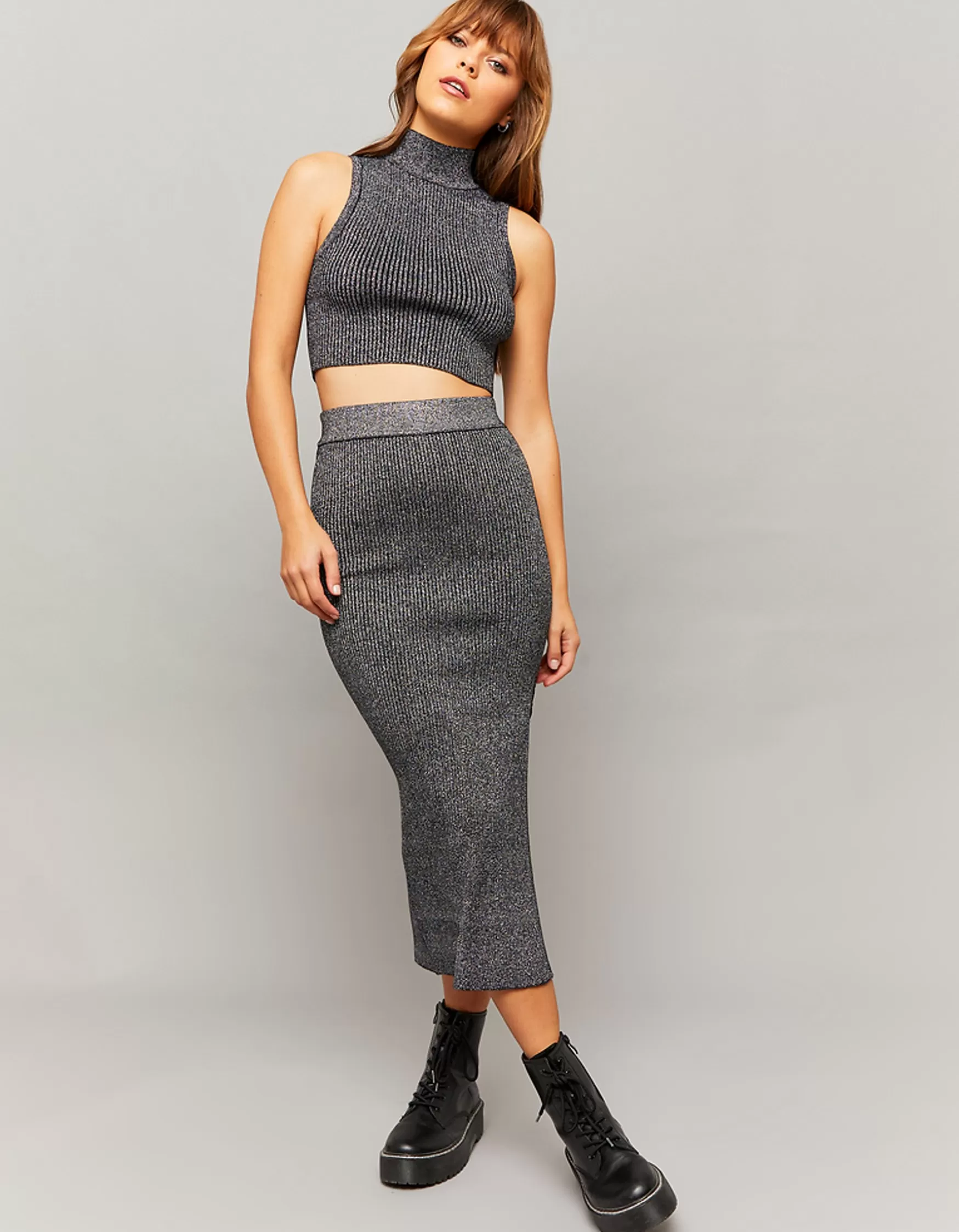 Outlet Jupe midi en maille Lurex avec fente Jupes | Maille