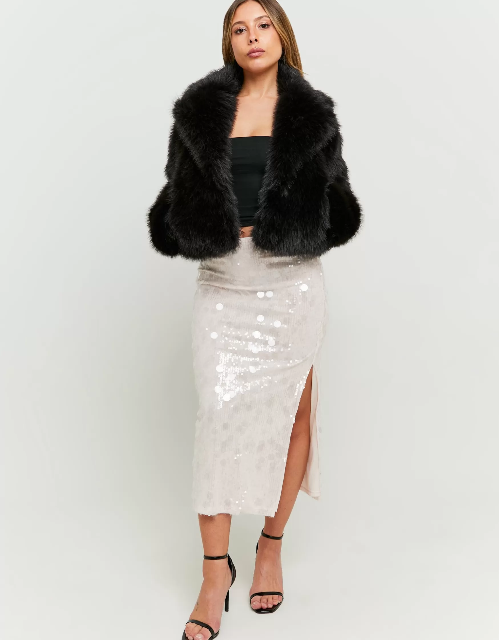 Clearance Jupe Midi en Sequins avec Fente Jupes