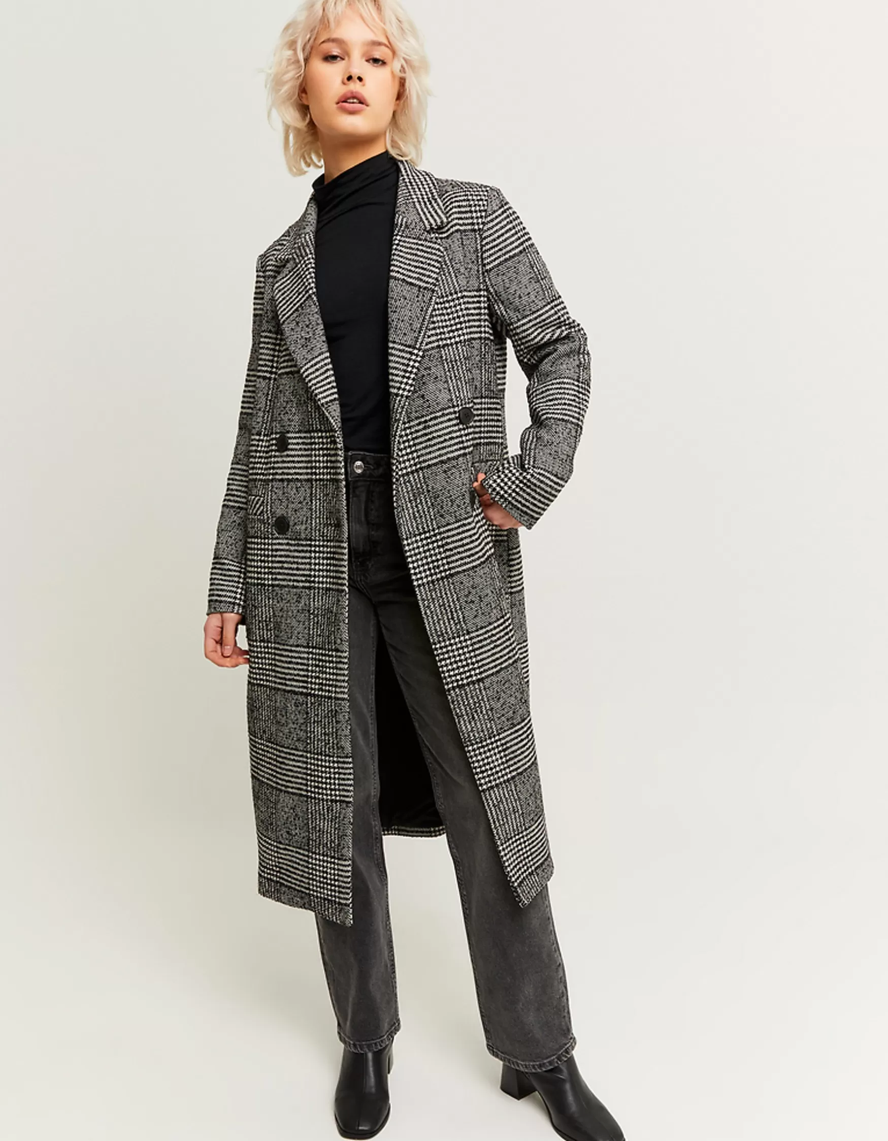 Discount Long Manteau à Carreaux en Fausse Laine Vestes