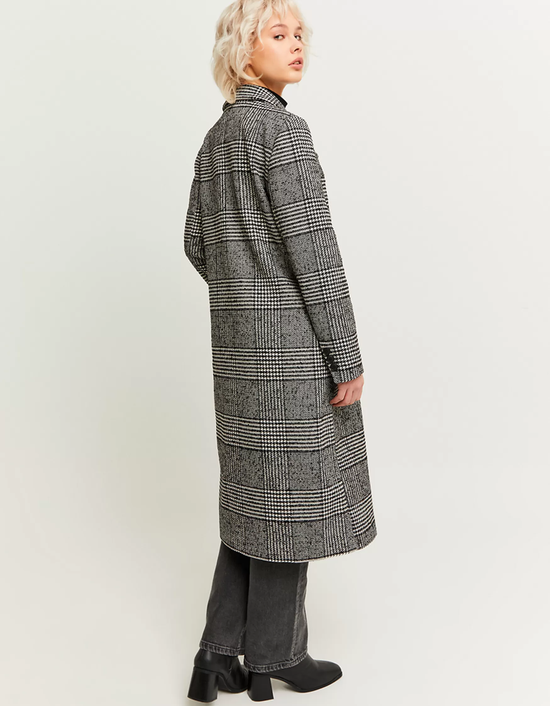 Discount Long Manteau à Carreaux en Fausse Laine Vestes