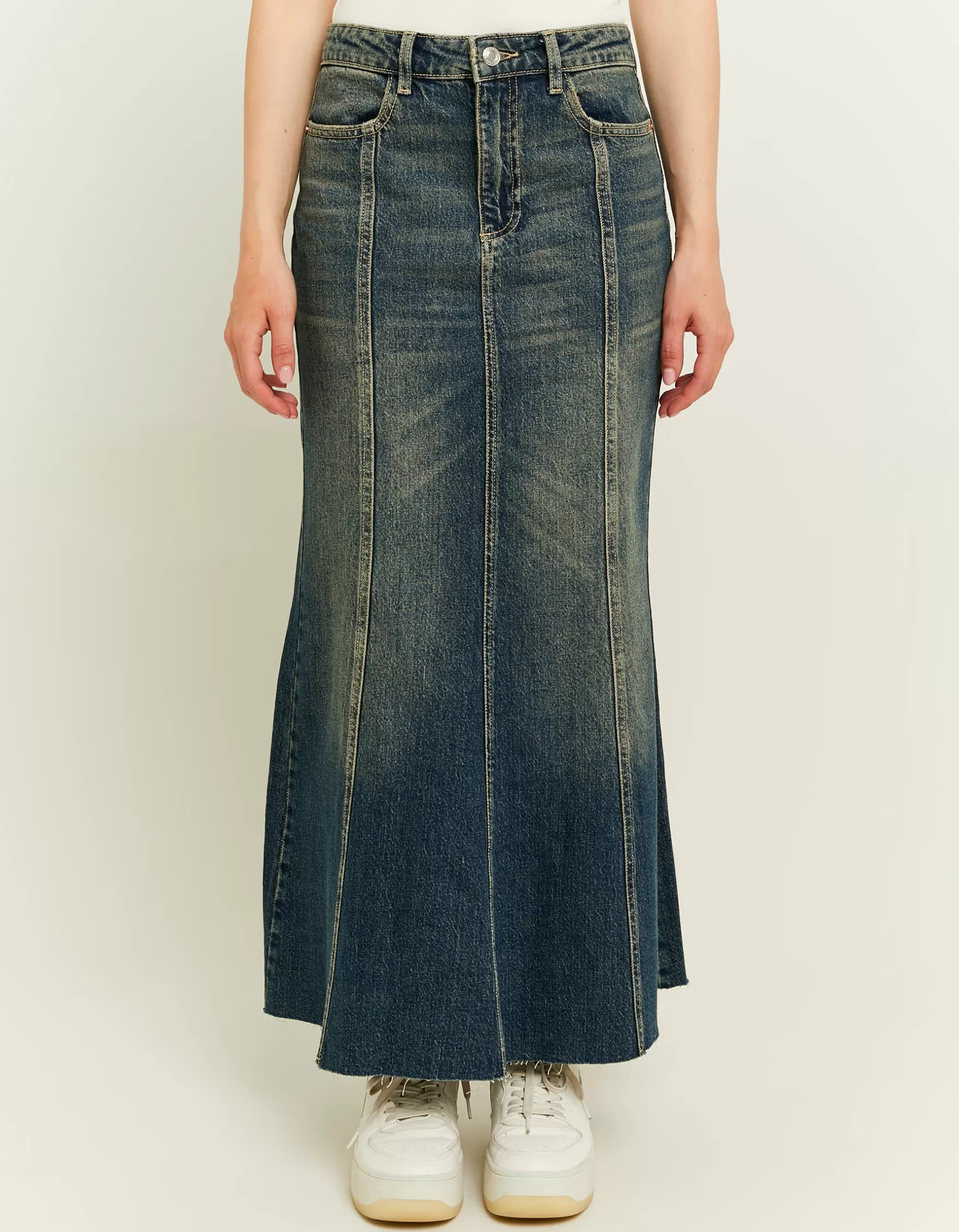 Cheap Longue Jupe en Jean Délavage Foncé Jupes