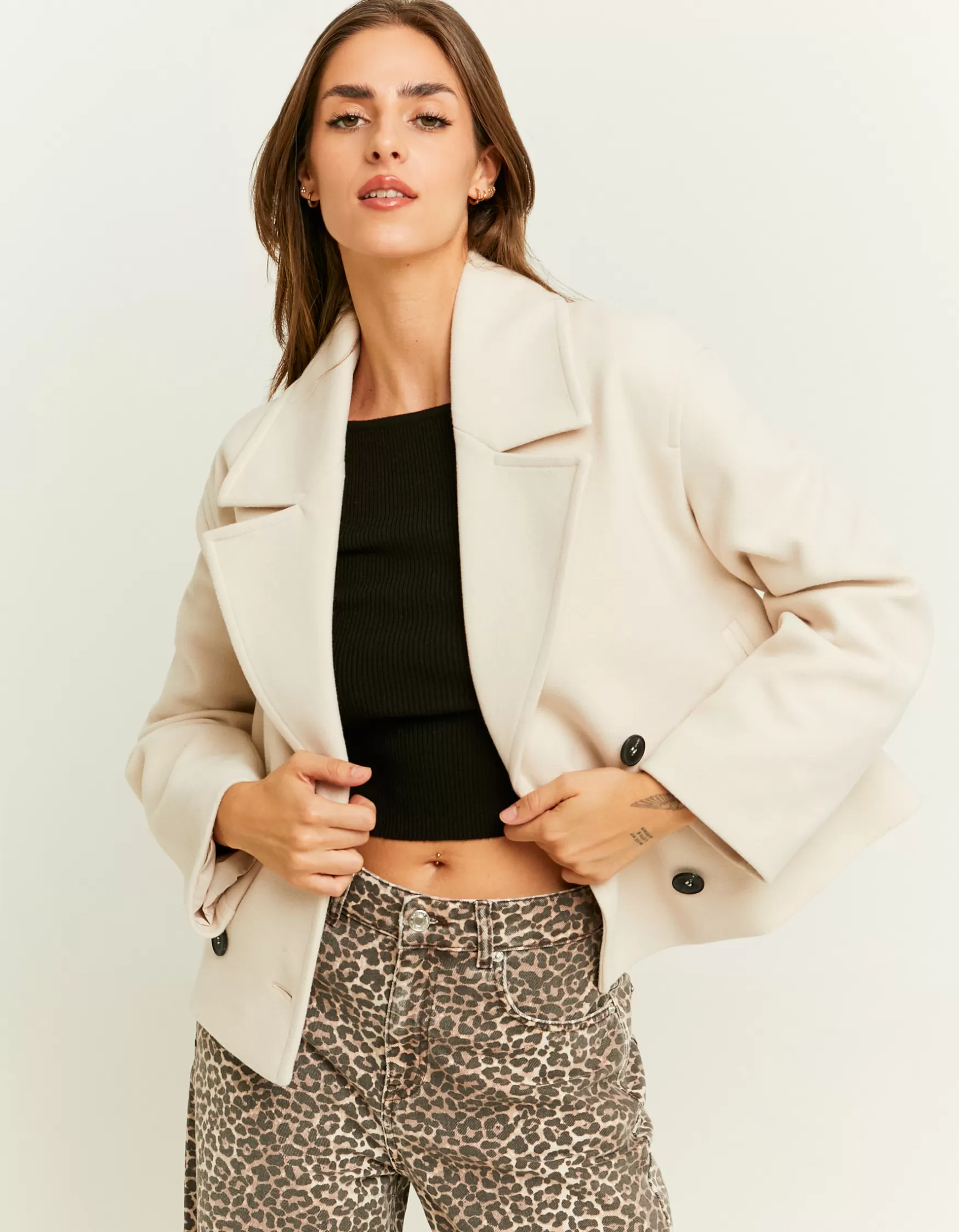 Sale Manteau Court Toucher Laine Vestes