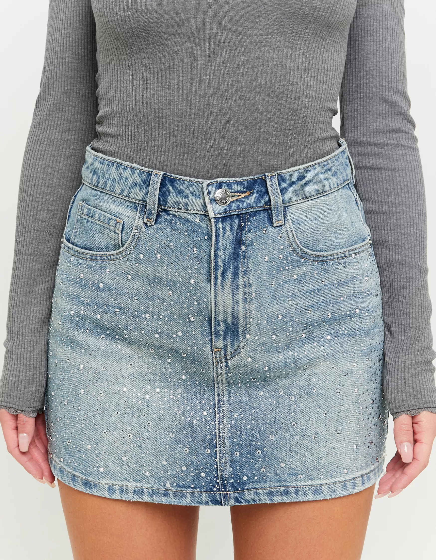 Cheap Mini-jupe Ornementée Taille Haute Jupes