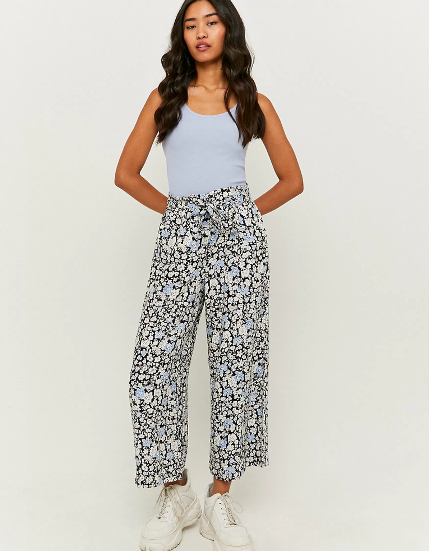 Store Pantalon Culotte Taille Haute en Lin Pantalons