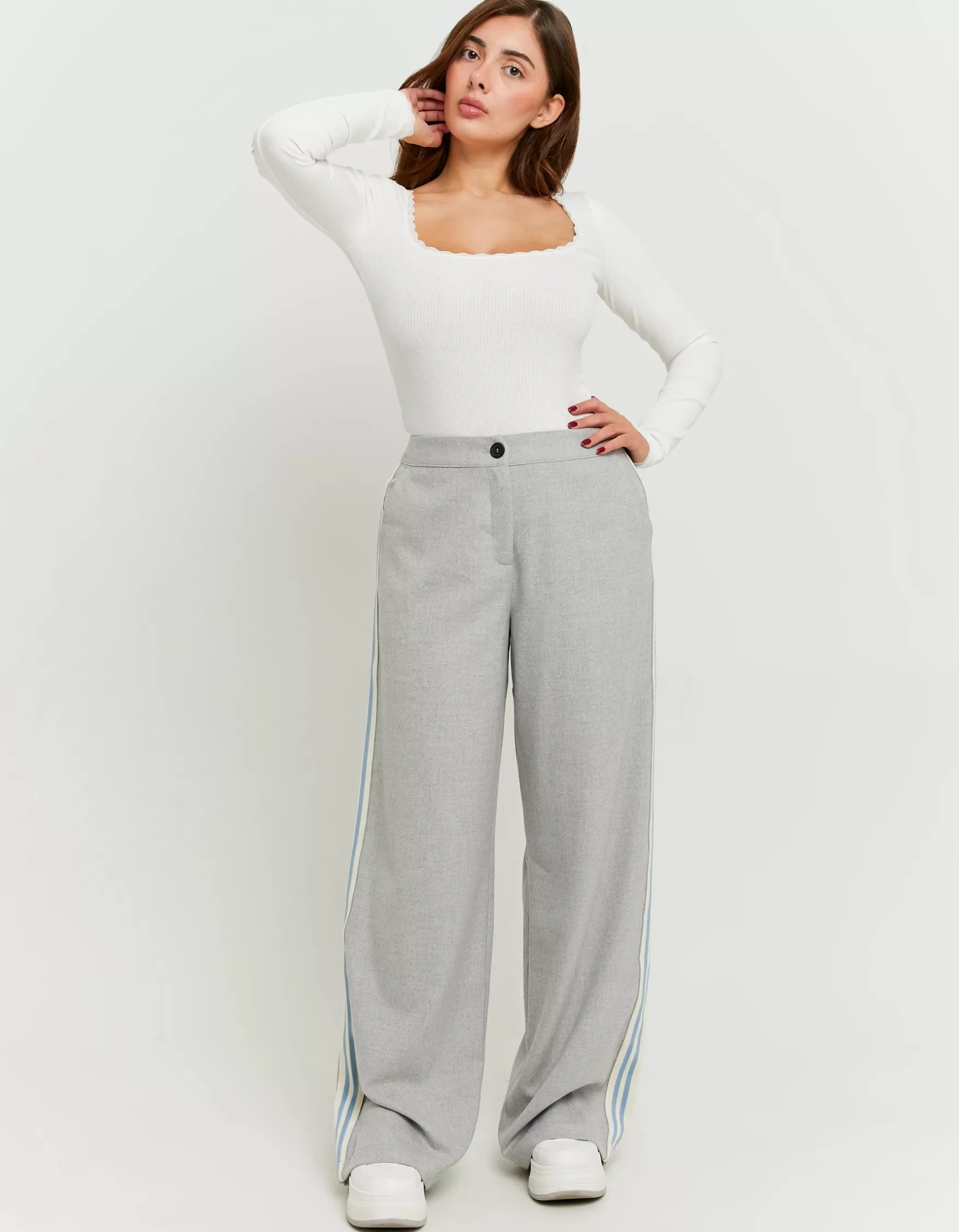 Flash Sale Pantalon de Tailleur Wide Leg avec Bandes Latérales Pantalons