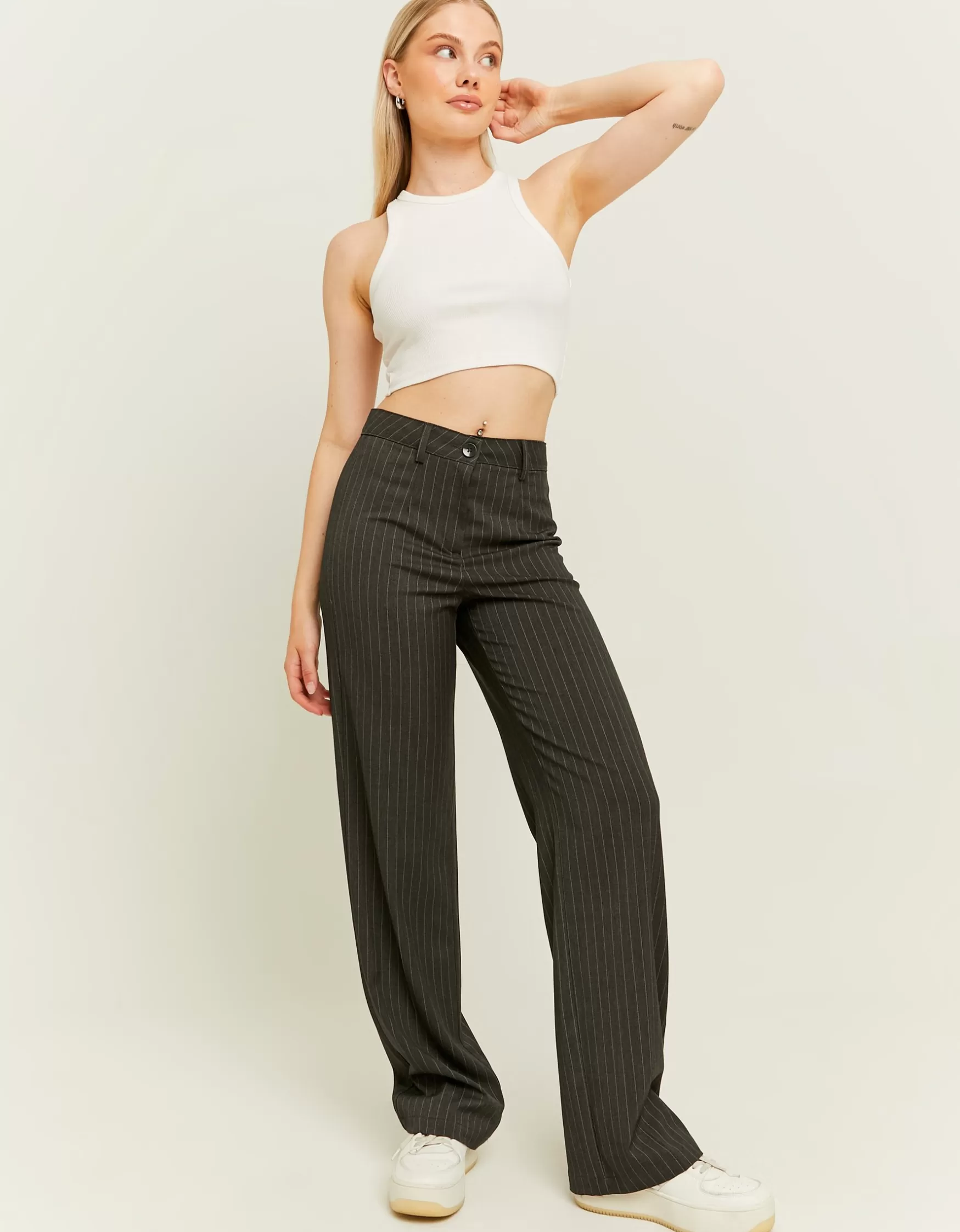 Best Sale Pantalon Habillé Droit à Rayures Fines Pantalons