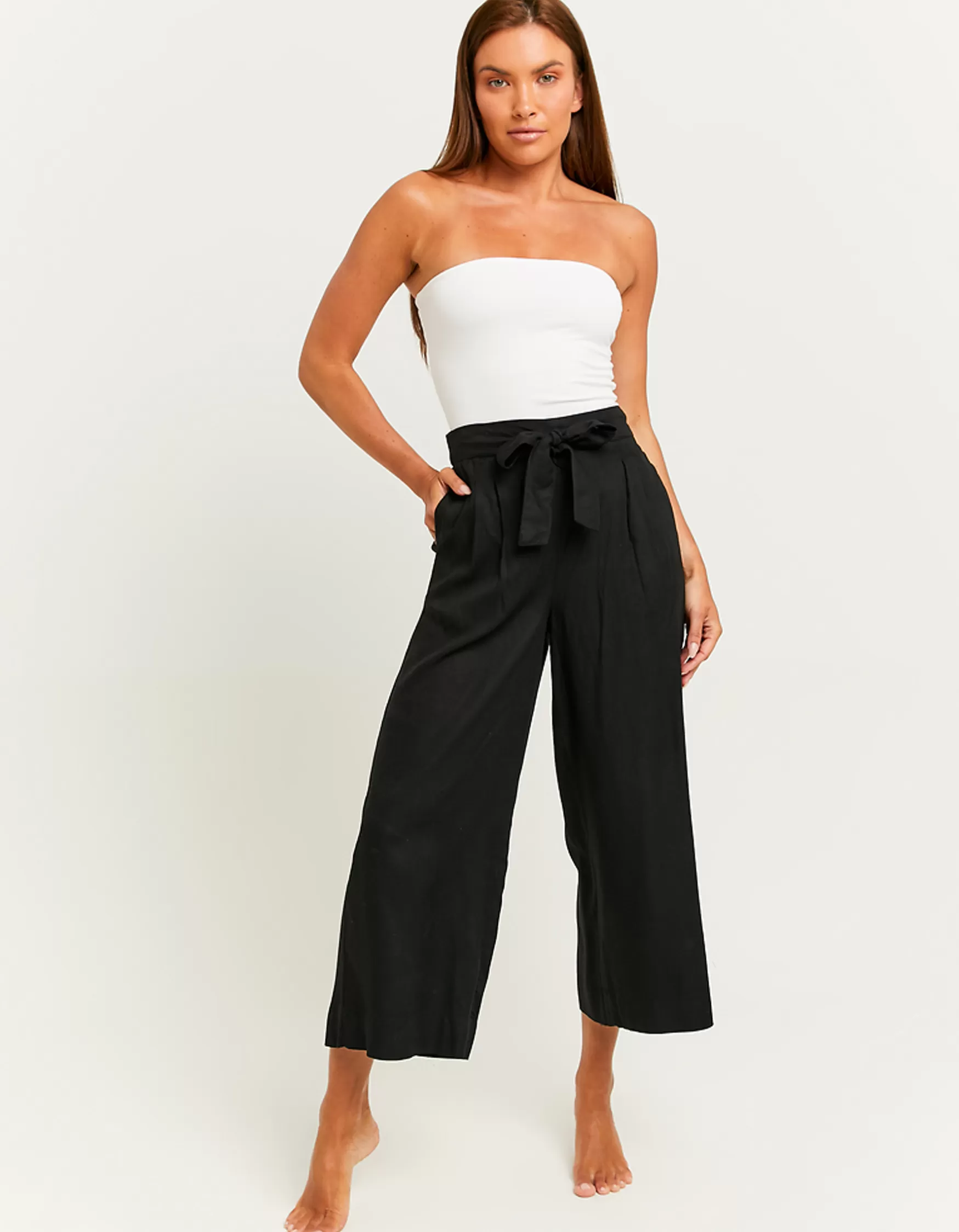 Sale Pantalon Wide Leg avec Taille Élastique Pantalons