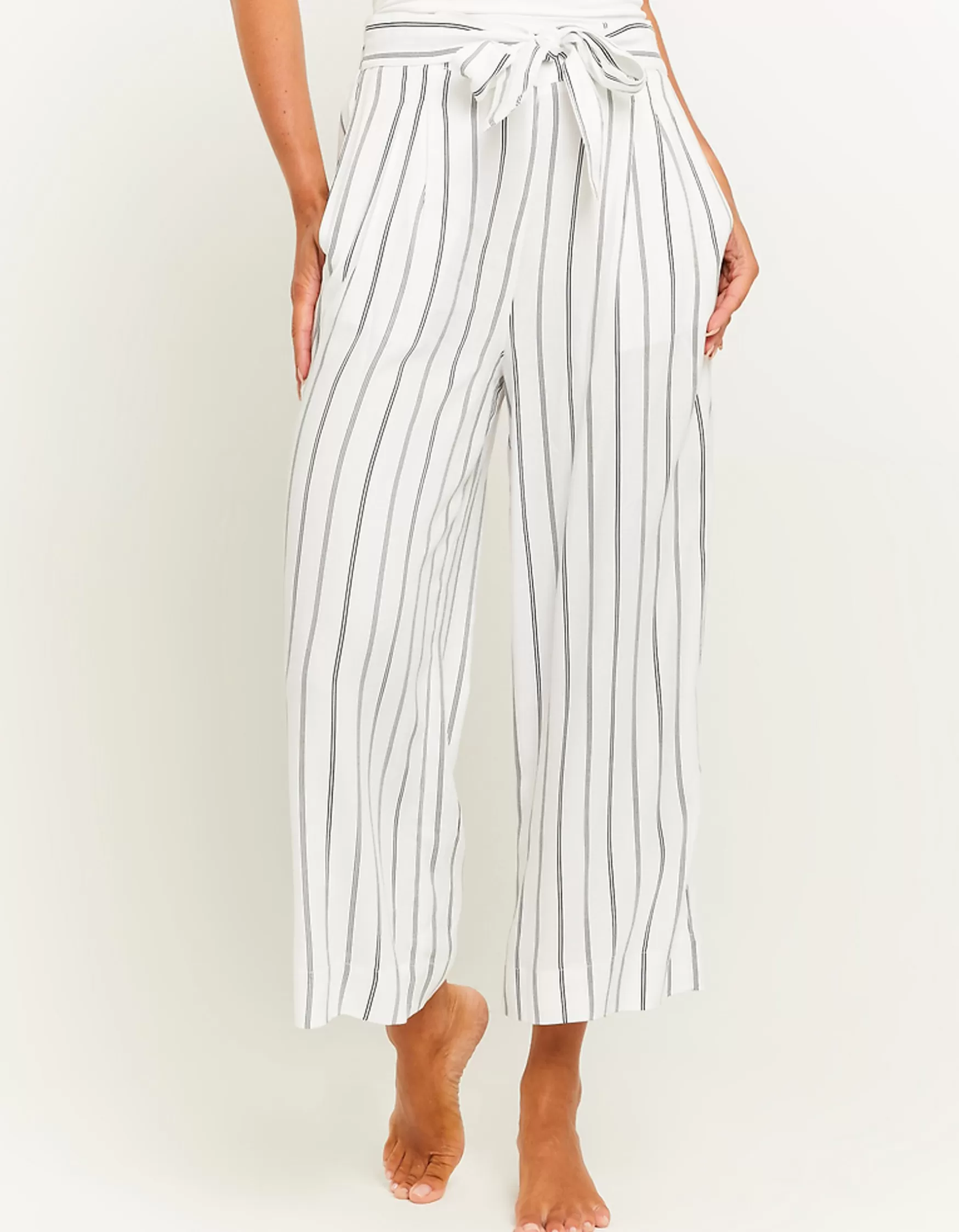 Discount Pantalon Rayé Wide Leg avec Taille Élastique Pantalons