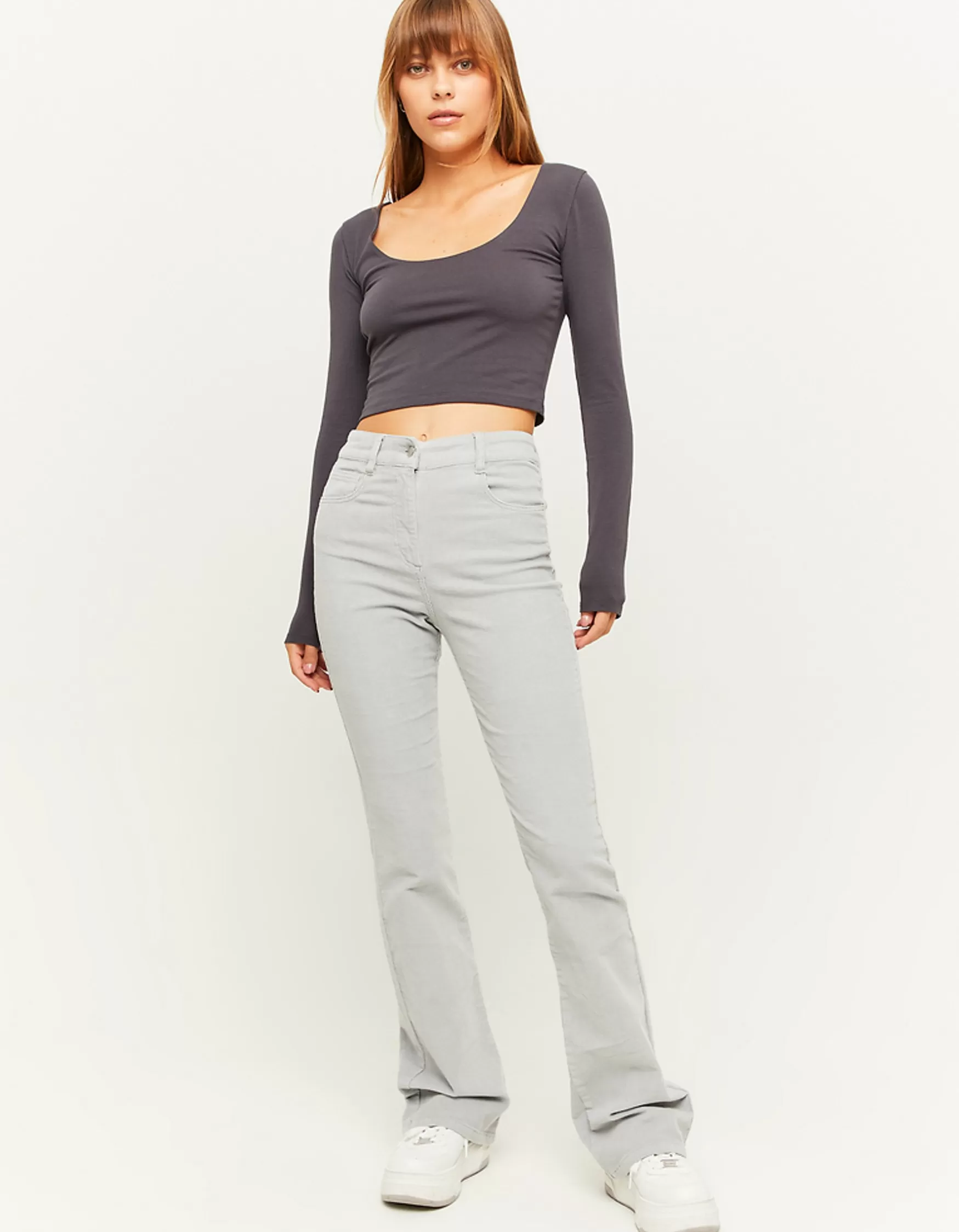 Fashion Pantalon Taille Haute en Velours Côtelé Pantalons