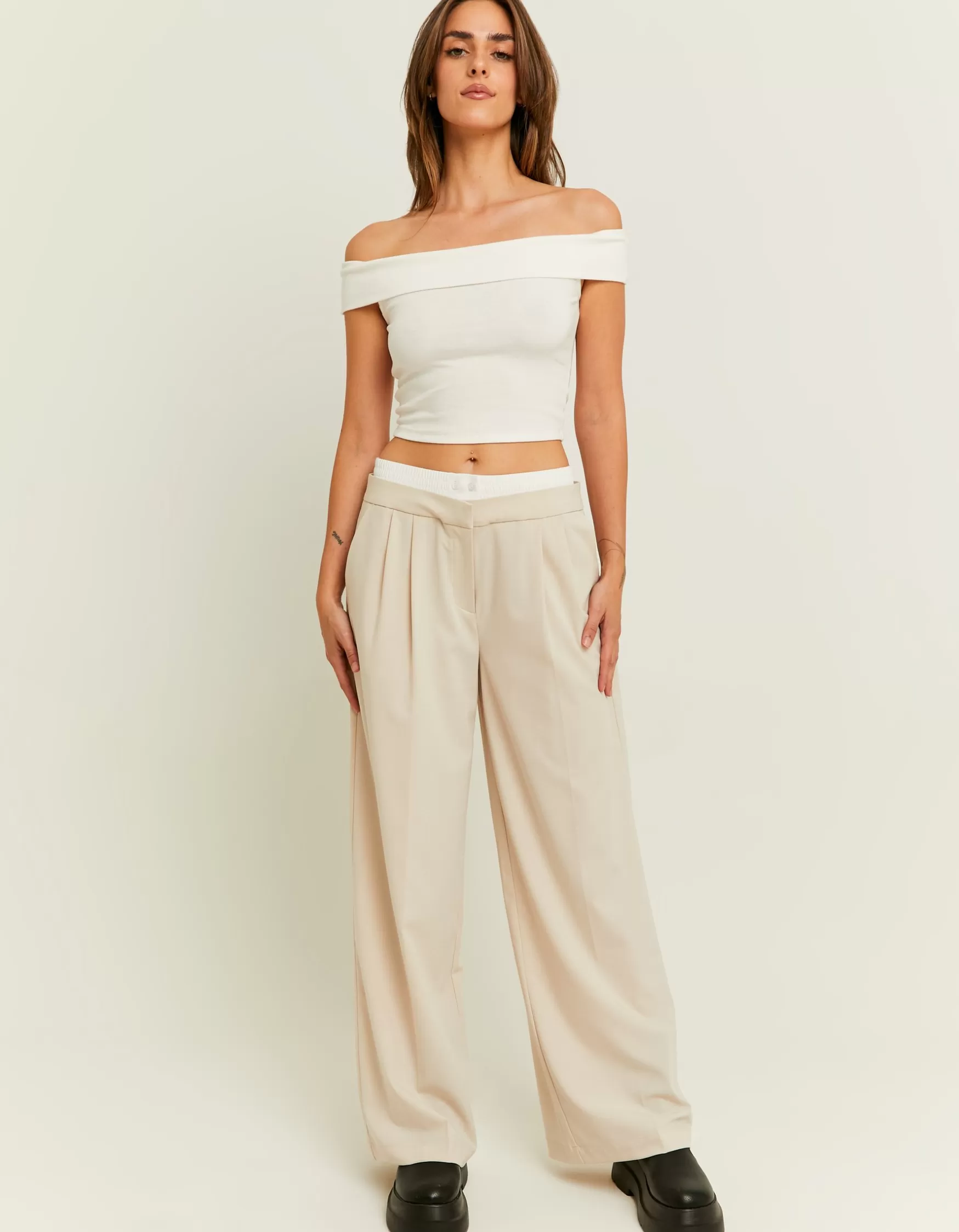 Fashion Pantalon Wide Leg Détail Double Taille Pantalons