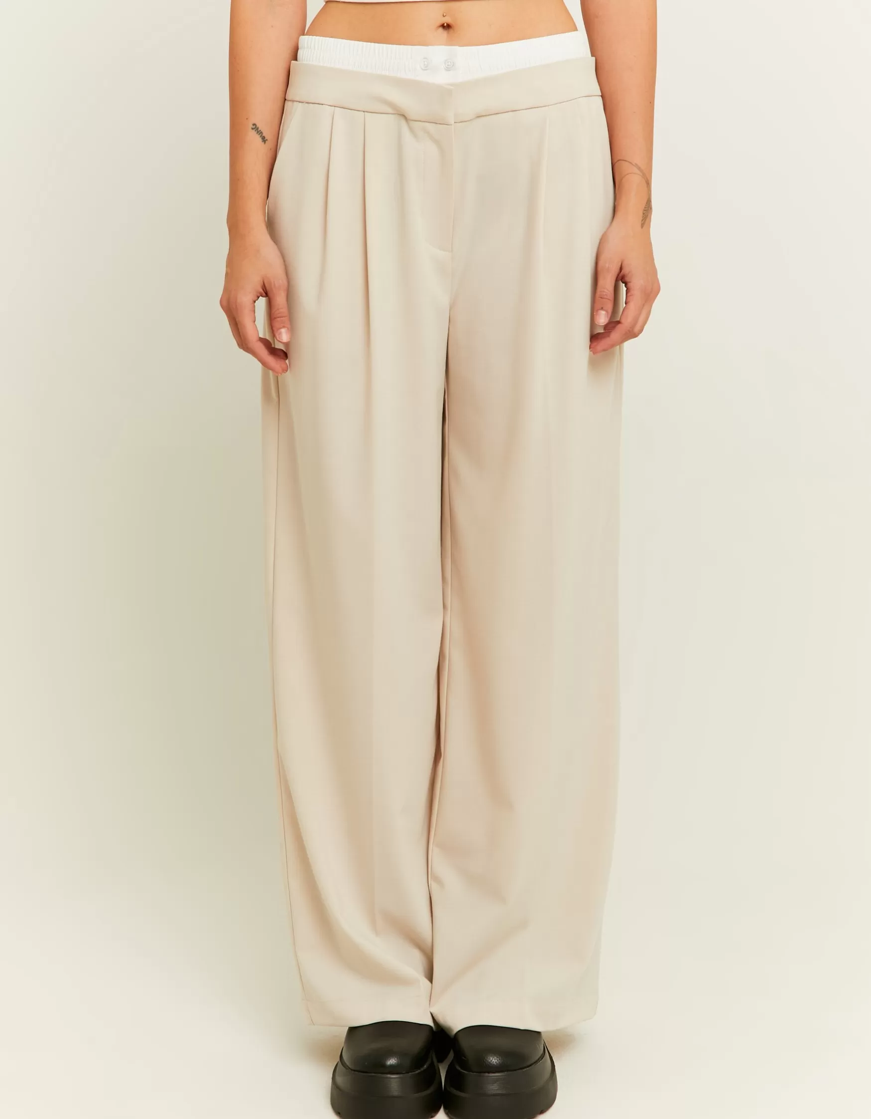 Fashion Pantalon Wide Leg Détail Double Taille Pantalons