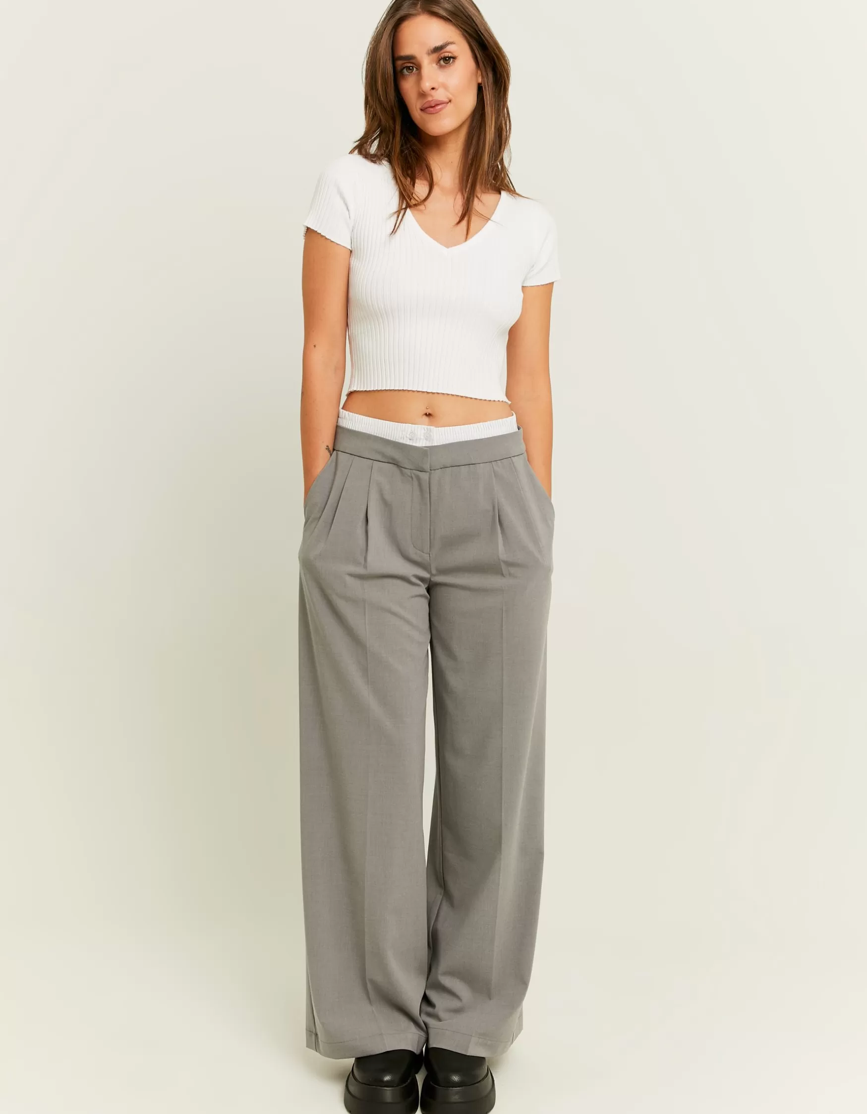Discount Pantalon Wide Leg Clair Détail Double Taille Pantalons