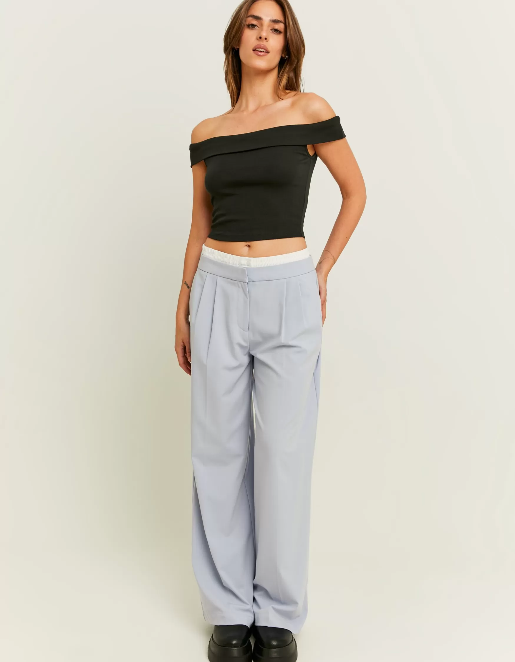 Cheap Pantalon Wide Leg Détail Double Taille Pantalons