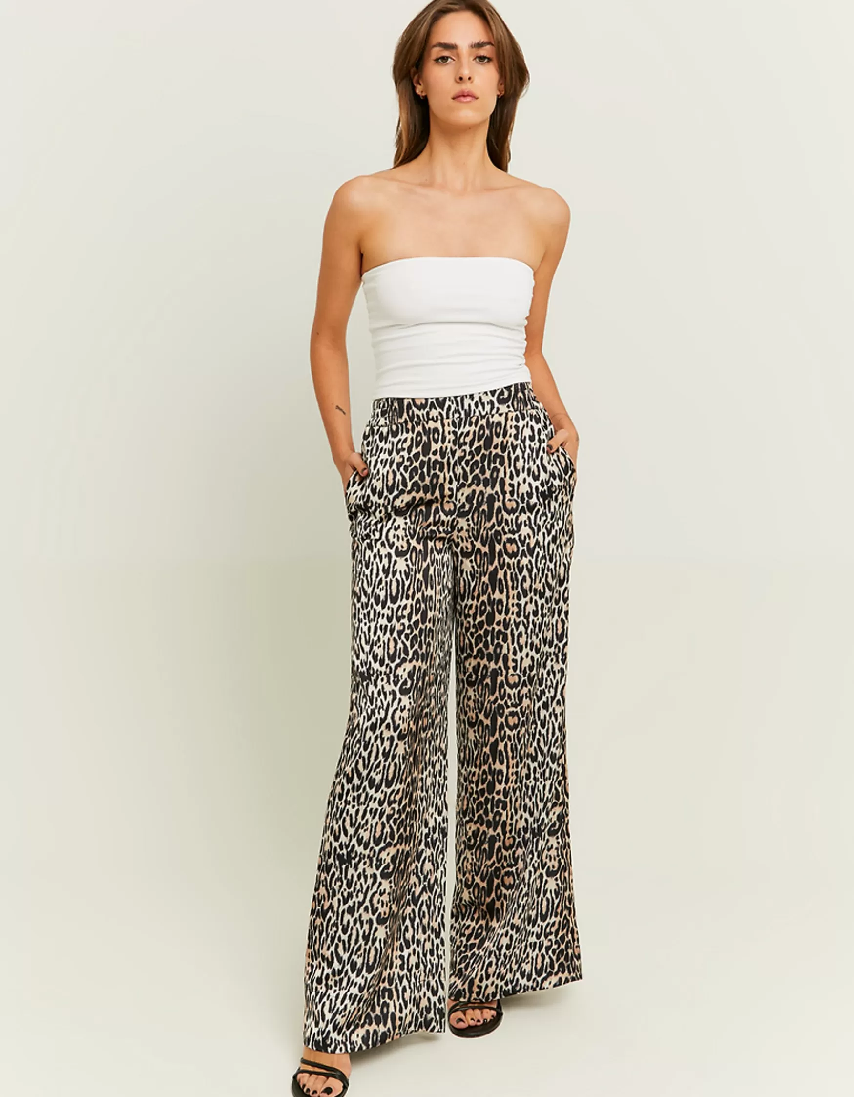 Flash Sale Pantalon Wide Leg en Satin Imprimé Léopard Pantalons