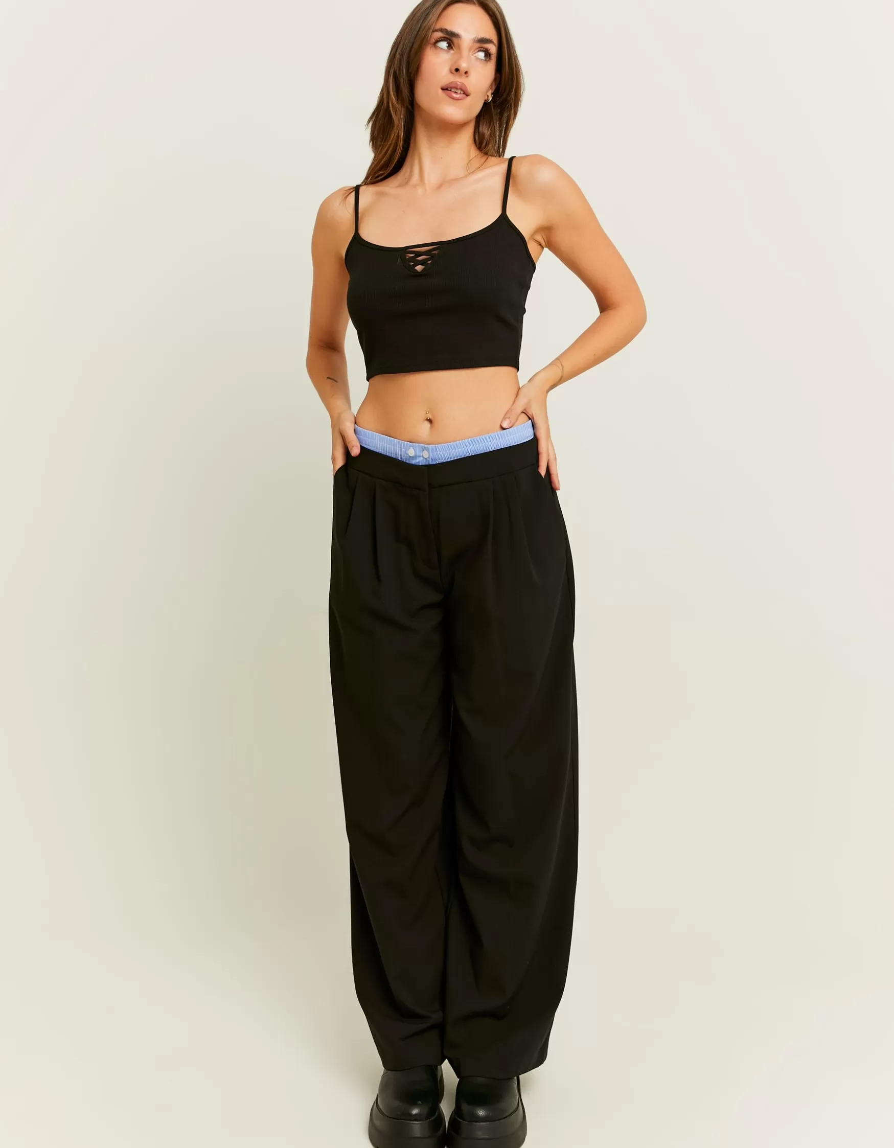 Store Pantalon Wide Leg Détail Double Taille Pantalons